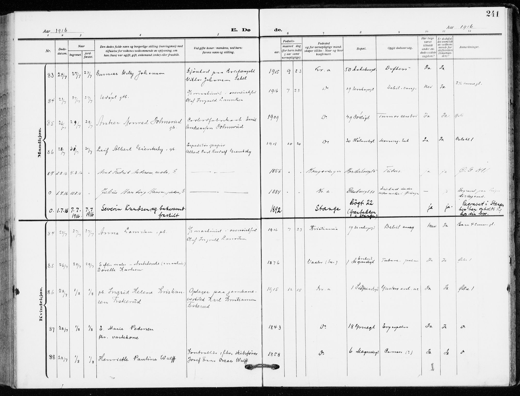 Kampen prestekontor Kirkebøker, SAO/A-10853/F/Fa/L0013: Parish register (official) no. I 13, 1917-1922, p. 241