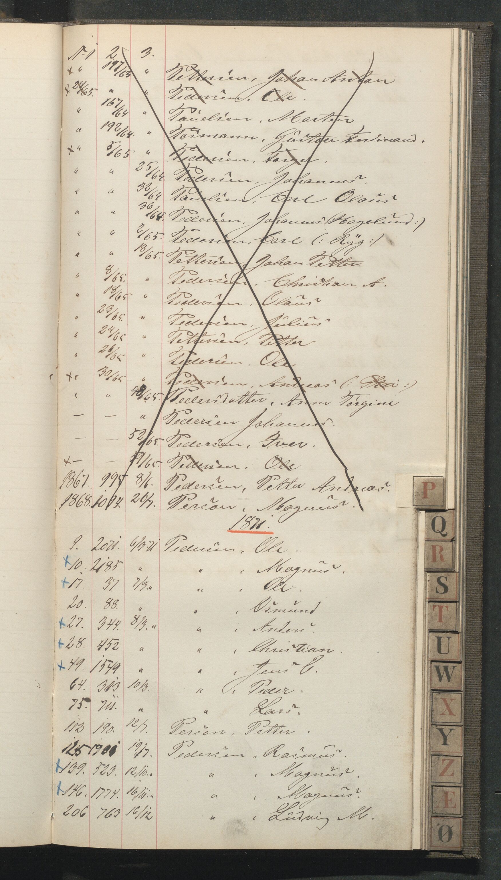 Fattigvesenet, OBA/A-20045/Fr/L0002: Klientregister, 1867-1874, p. 53