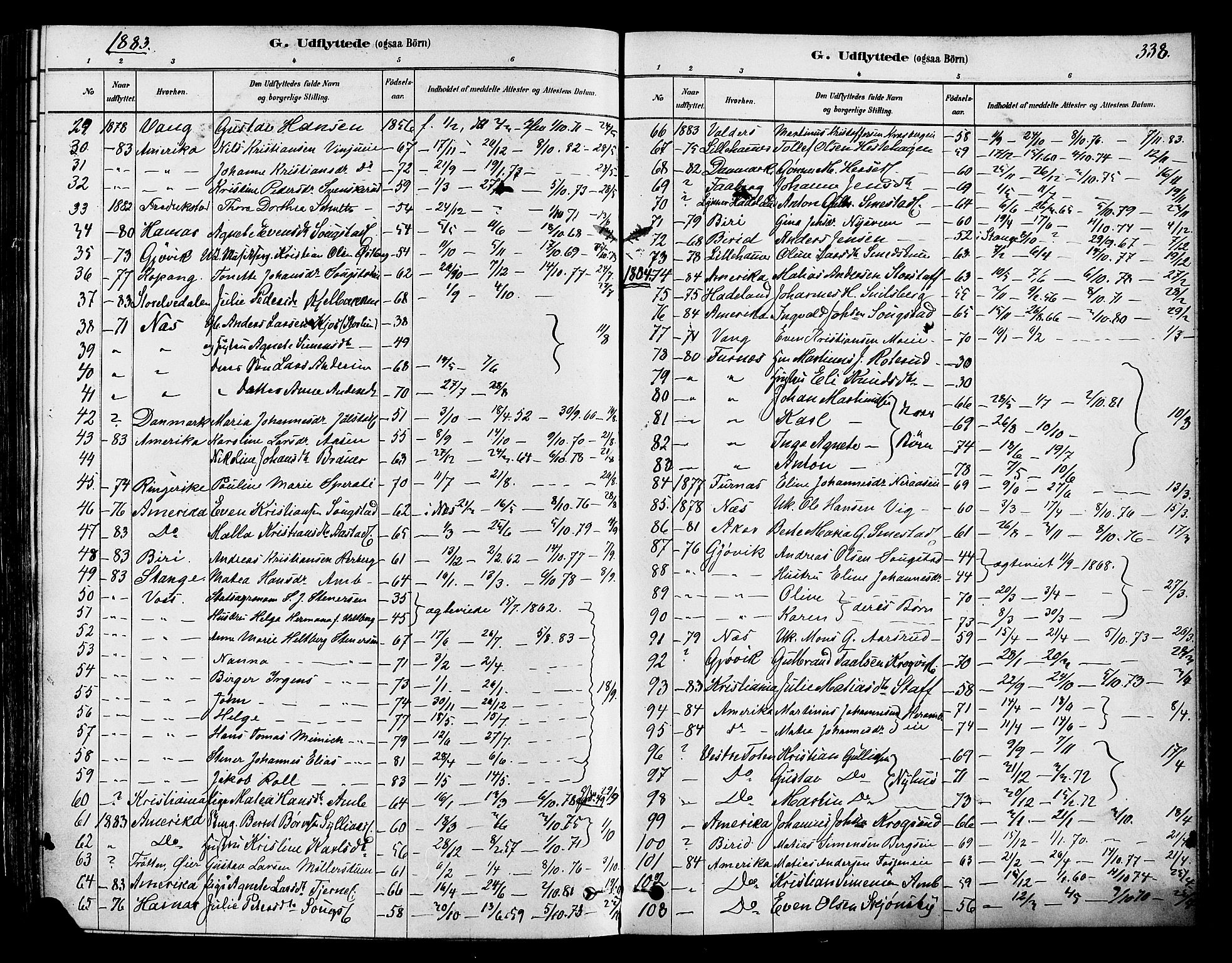 Ringsaker prestekontor, SAH/PREST-014/K/Ka/L0012: Parish register (official) no. 12, 1879-1890, p. 338