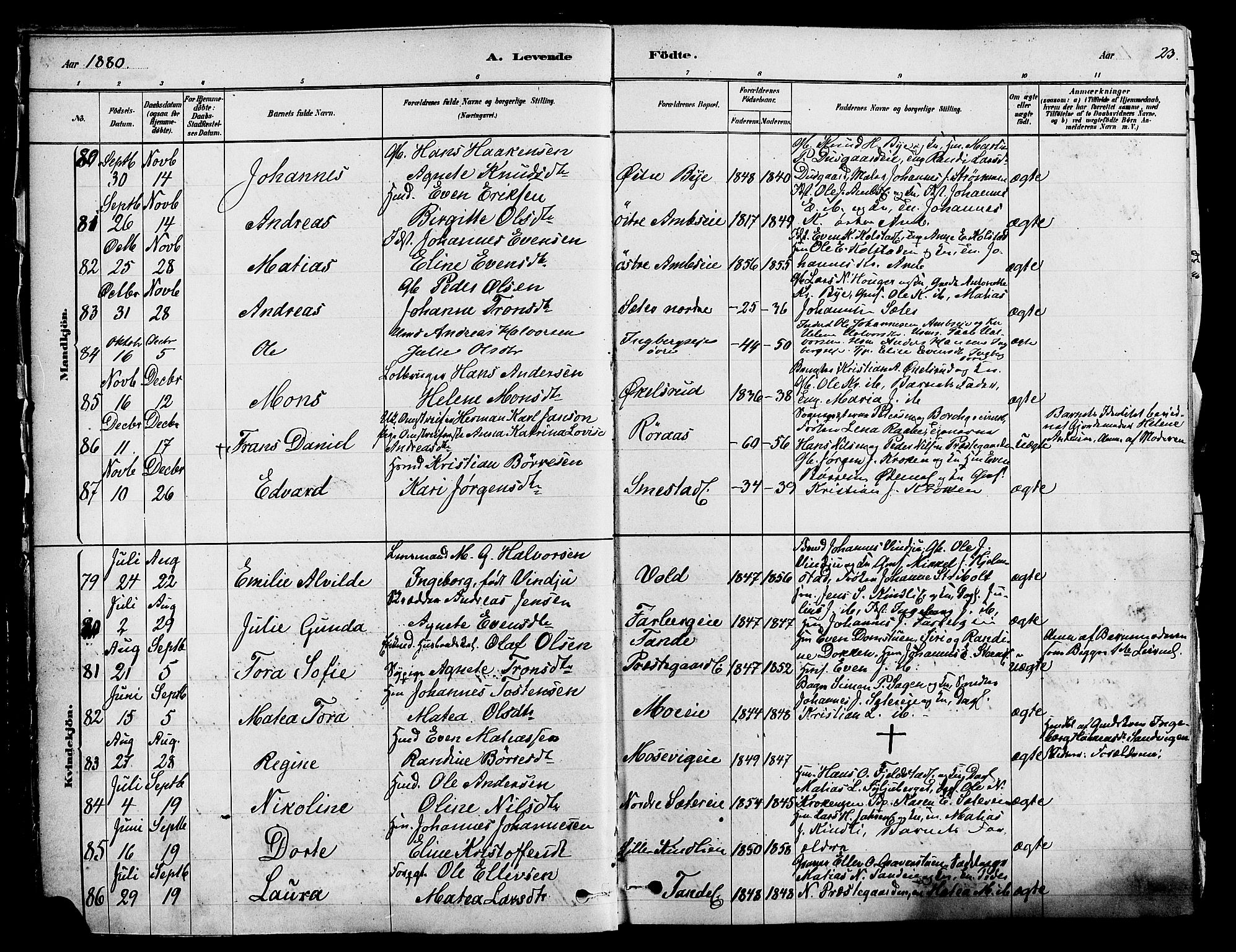 Ringsaker prestekontor, AV/SAH-PREST-014/K/Ka/L0012: Parish register (official) no. 12, 1879-1890, p. 23