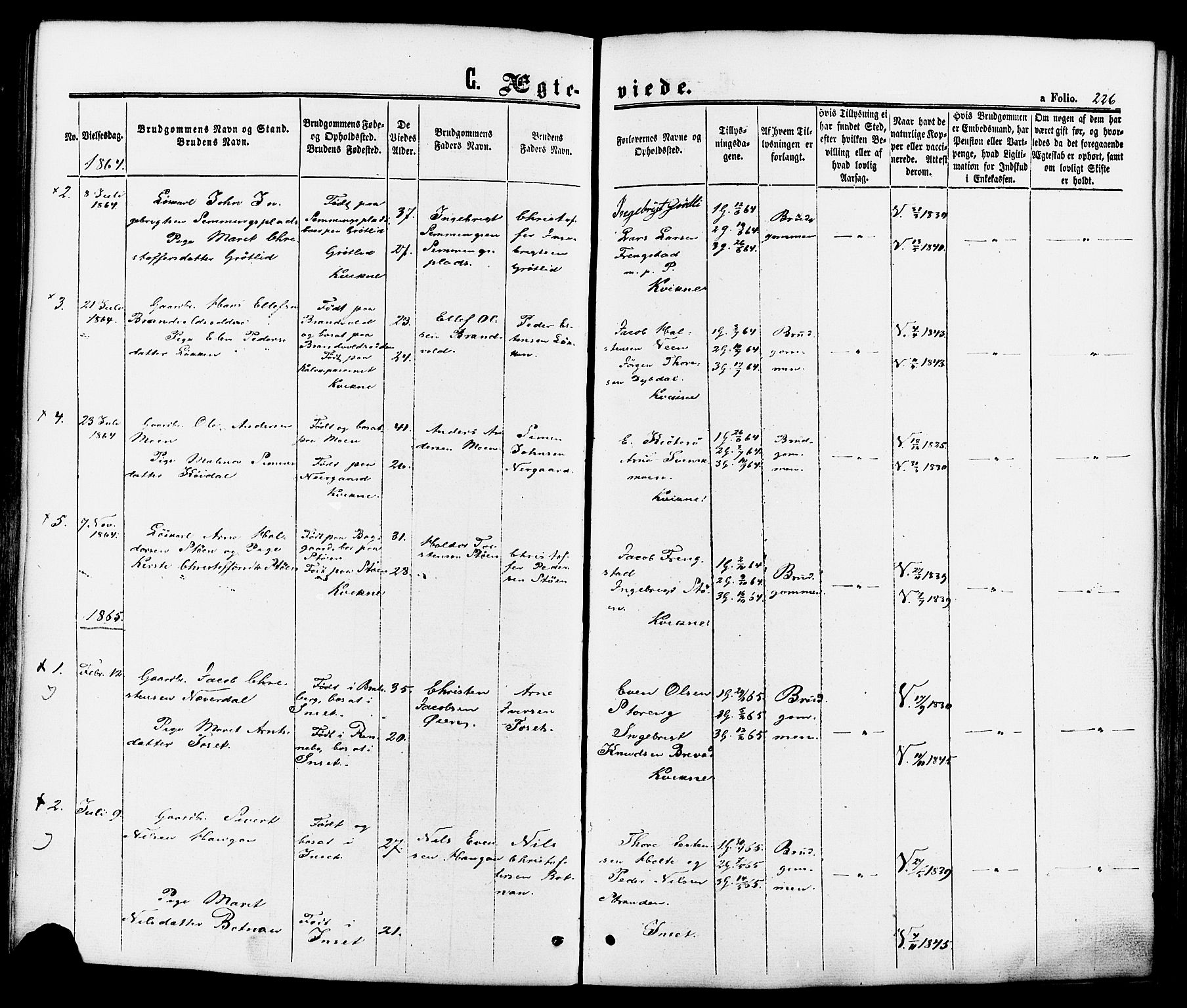 Kvikne prestekontor, SAH/PREST-064/H/Ha/Haa/L0006: Parish register (official) no. 6, 1863-1886, p. 226