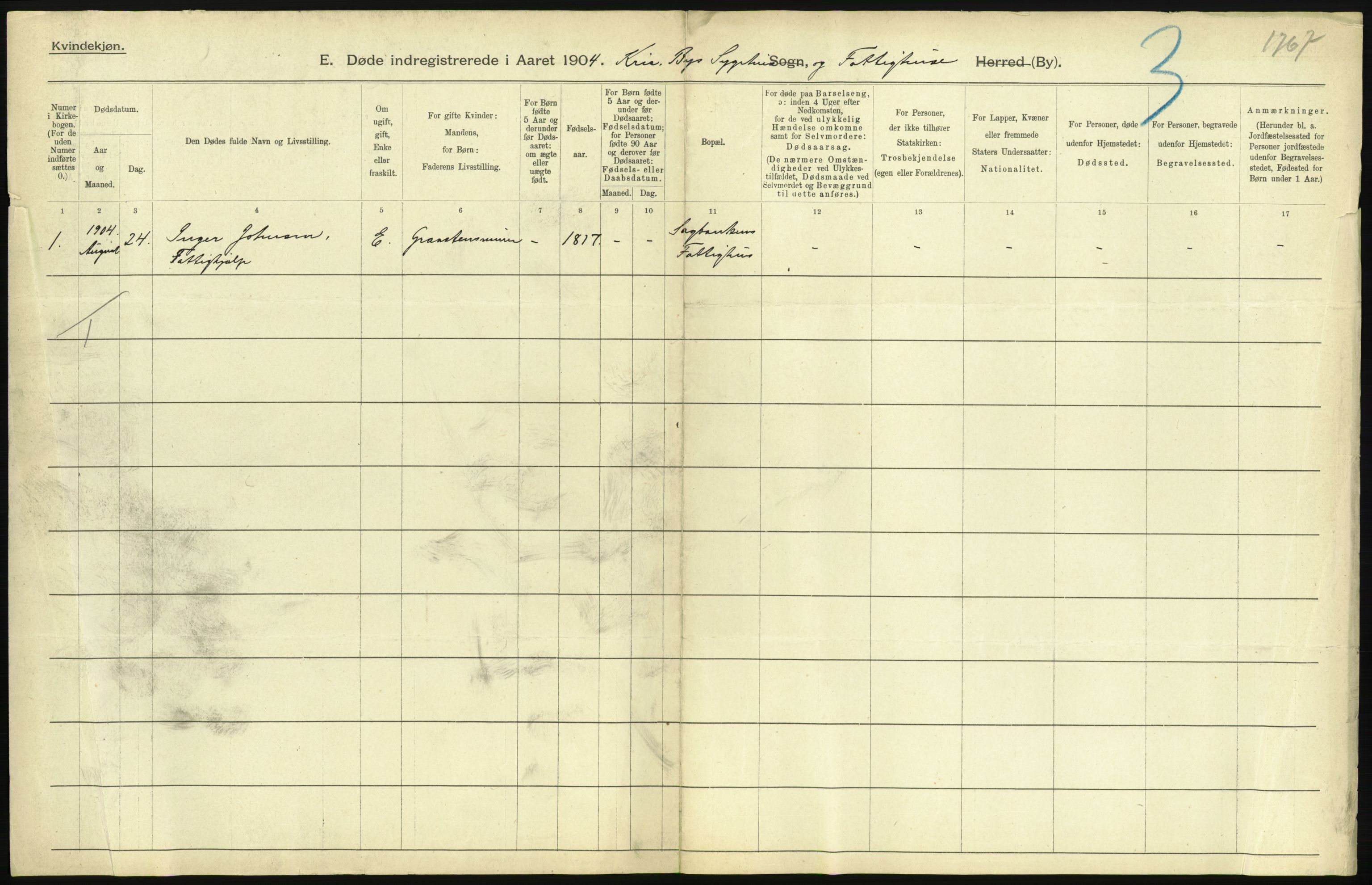 Statistisk sentralbyrå, Sosiodemografiske emner, Befolkning, RA/S-2228/D/Df/Dfa/Dfab/L0004: Kristiania: Gifte, døde, 1904, p. 449