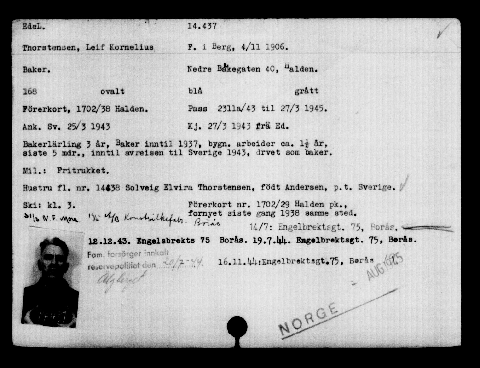 Utenriksstasjonene, Legasjonen i Stockholm, Flyktningkontoret, AV/RA-S-6753/V/Va/L0007: Kjesäterkartoteket, flyktninger med registreringsnr. 12700-15723, 1940-1945, p. 2007