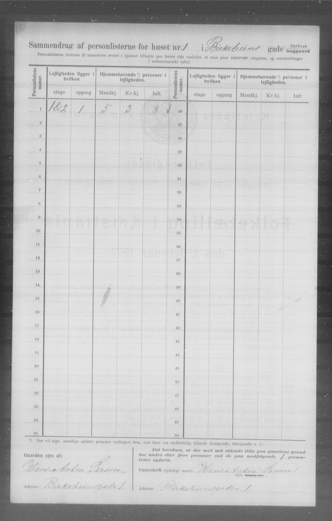 OBA, Municipal Census 1907 for Kristiania, 1907, p. 2658