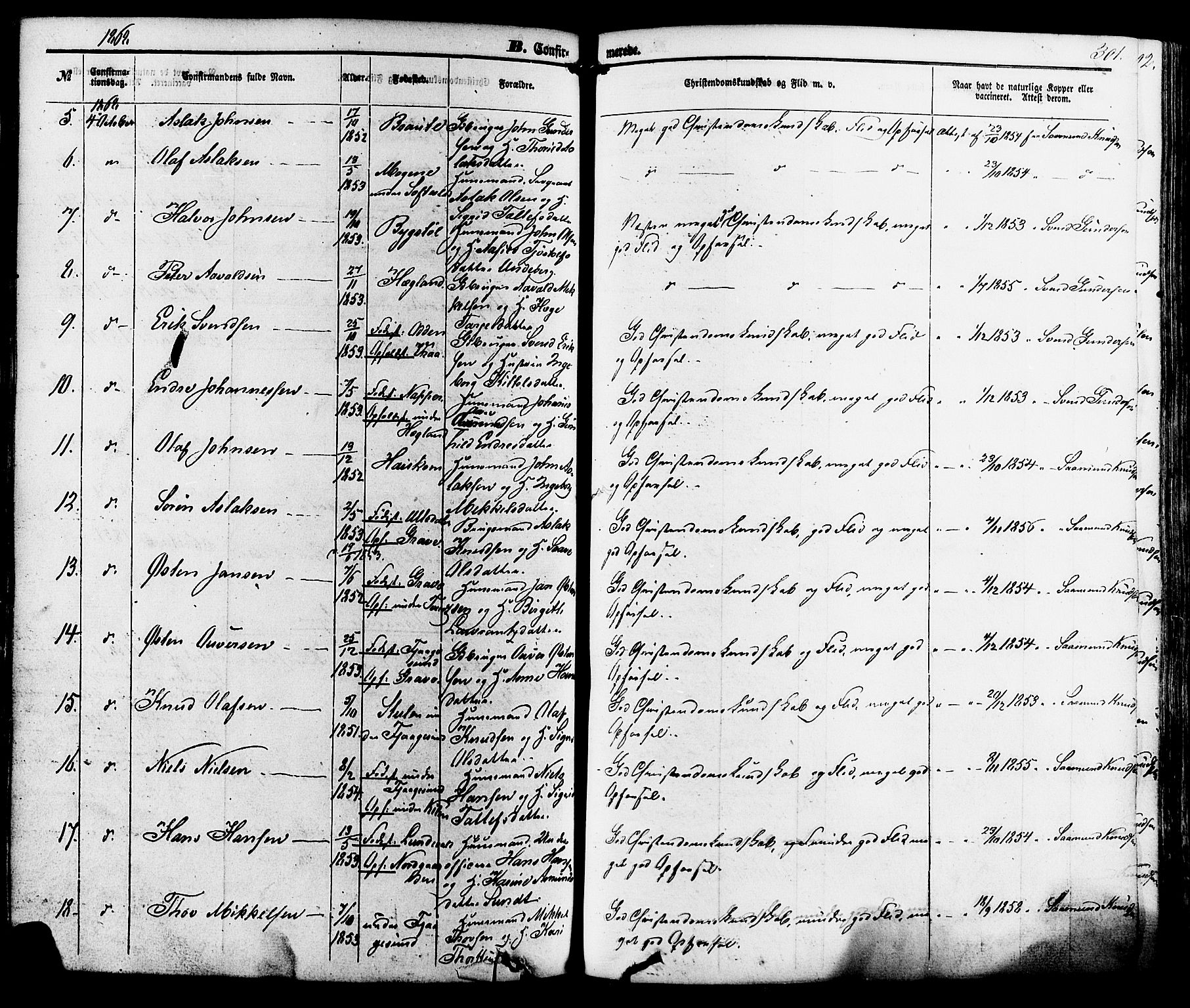 Kviteseid kirkebøker, SAKO/A-276/F/Fa/L0007: Parish register (official) no. I 7, 1859-1881, p. 301
