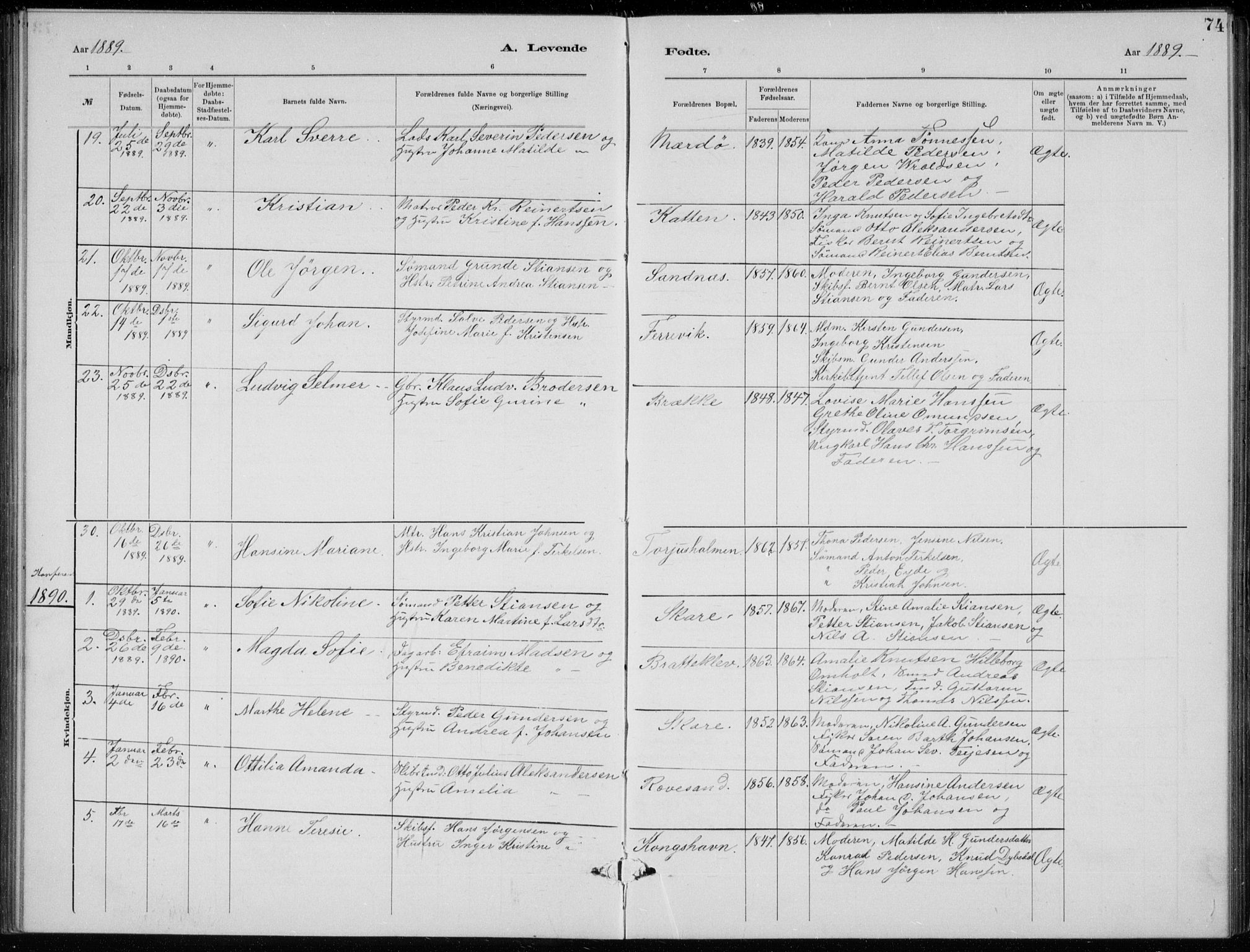 Tromøy sokneprestkontor, AV/SAK-1111-0041/F/Fb/L0005: Parish register (copy) no. B 5, 1877-1891, p. 74