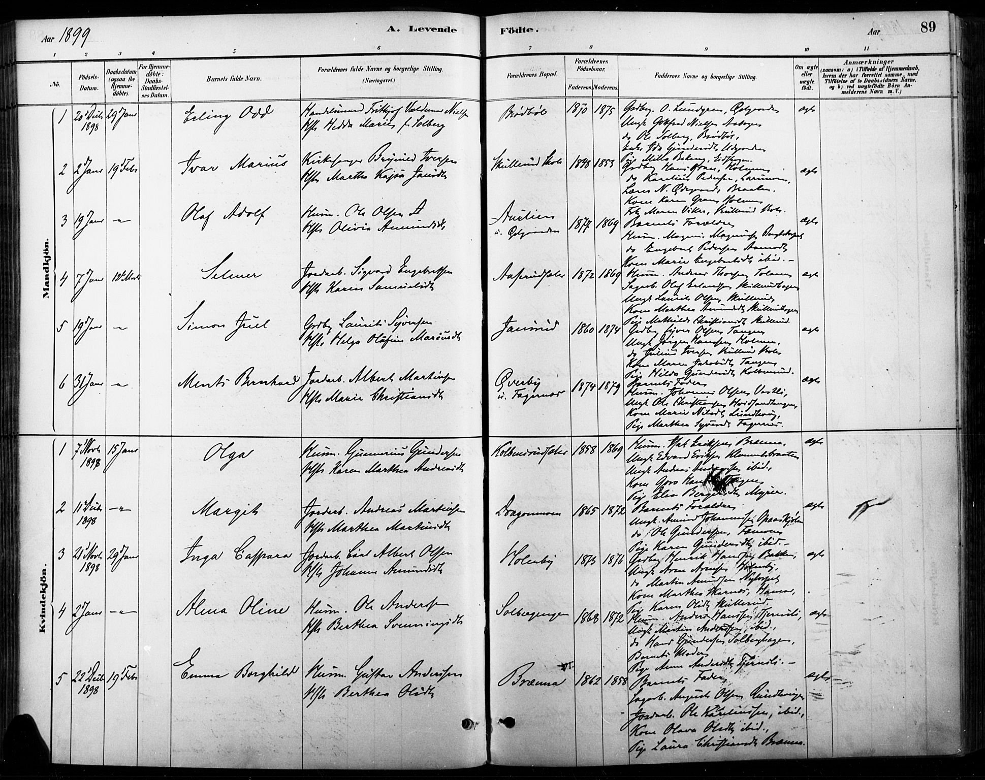 Vinger prestekontor, AV/SAH-PREST-024/H/Ha/Haa/L0015: Parish register (official) no. 15, 1881-1900, p. 89