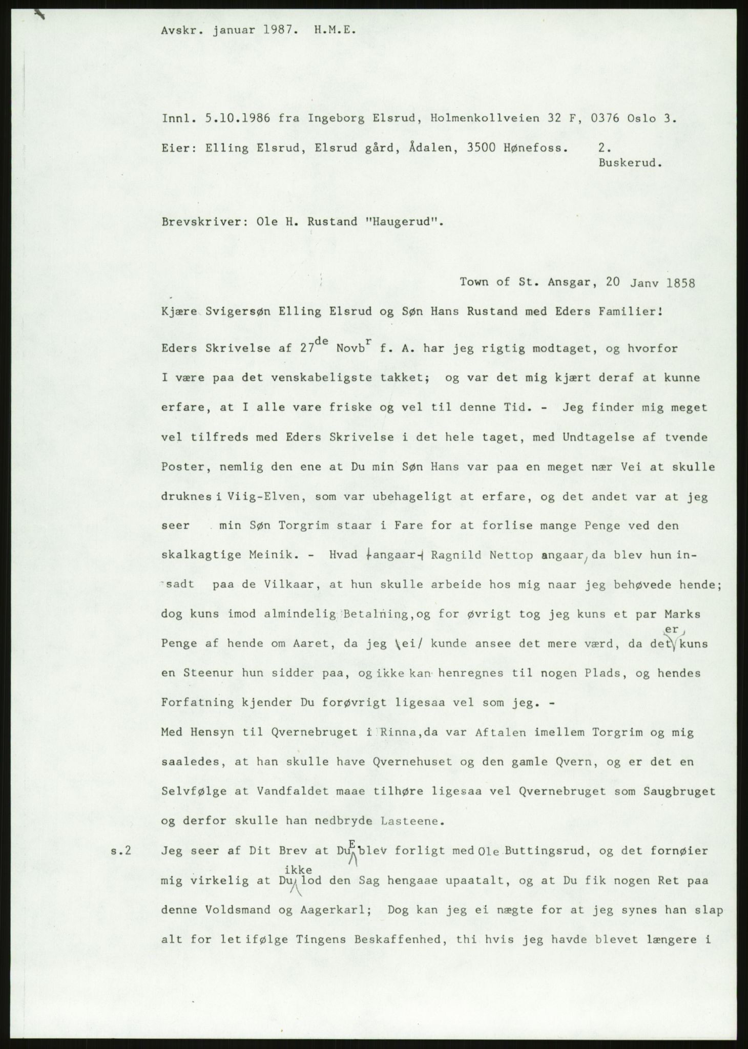 Samlinger til kildeutgivelse, Amerikabrevene, AV/RA-EA-4057/F/L0018: Innlån fra Buskerud: Elsrud, 1838-1914, p. 1173