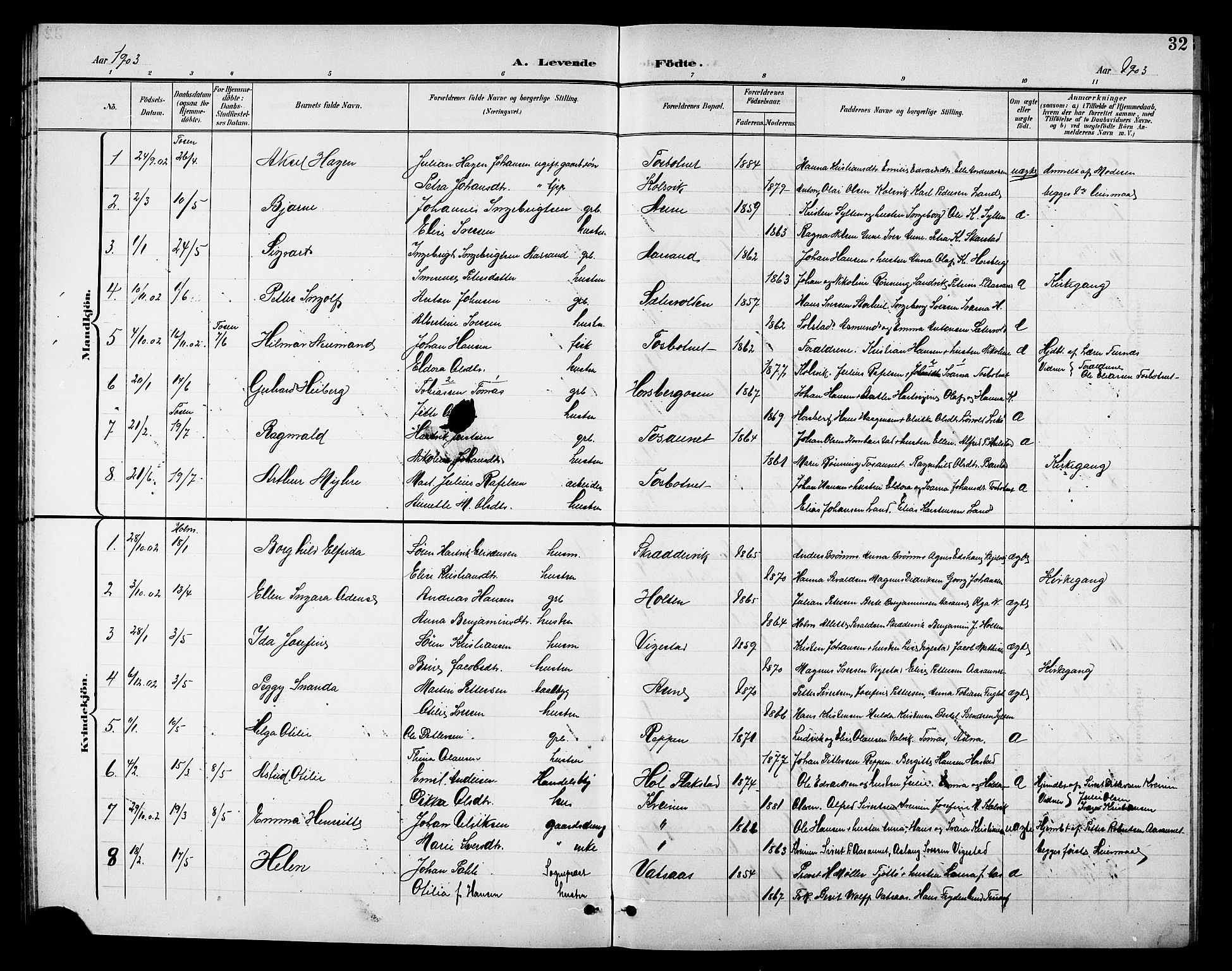 Ministerialprotokoller, klokkerbøker og fødselsregistre - Nordland, SAT/A-1459/810/L0161: Parish register (copy) no. 810C04, 1897-1910, p. 32