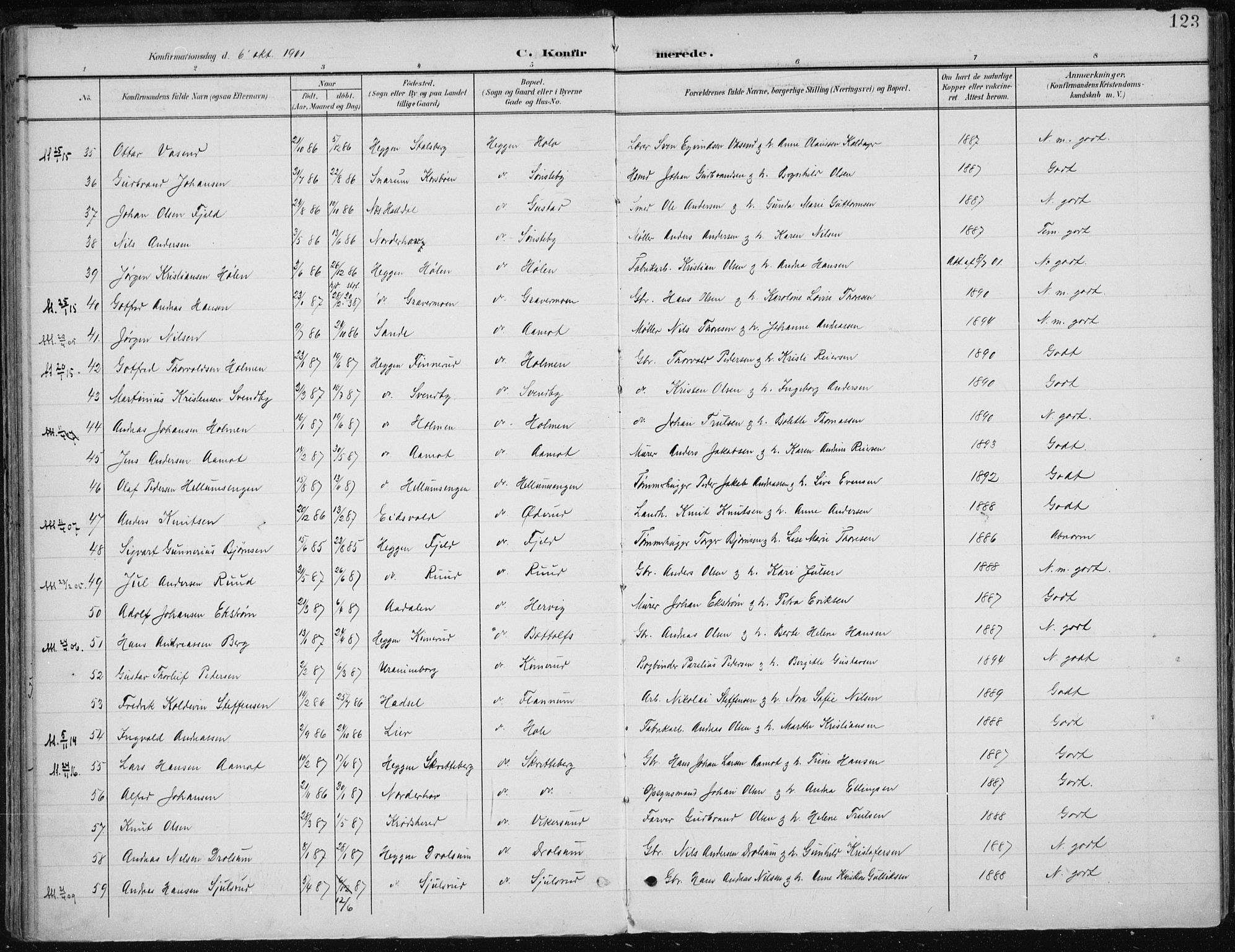 Modum kirkebøker, AV/SAKO-A-234/F/Fa/L0013: Parish register (official) no. 13, 1899-1907, p. 123