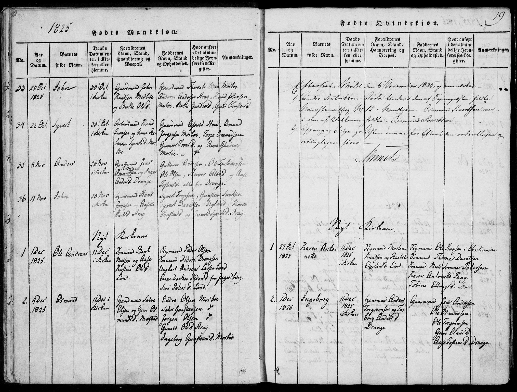 Oddernes sokneprestkontor, SAK/1111-0033/F/Fa/Faa/L0005: Parish register (official) no. A 5, 1820-1838, p. 19