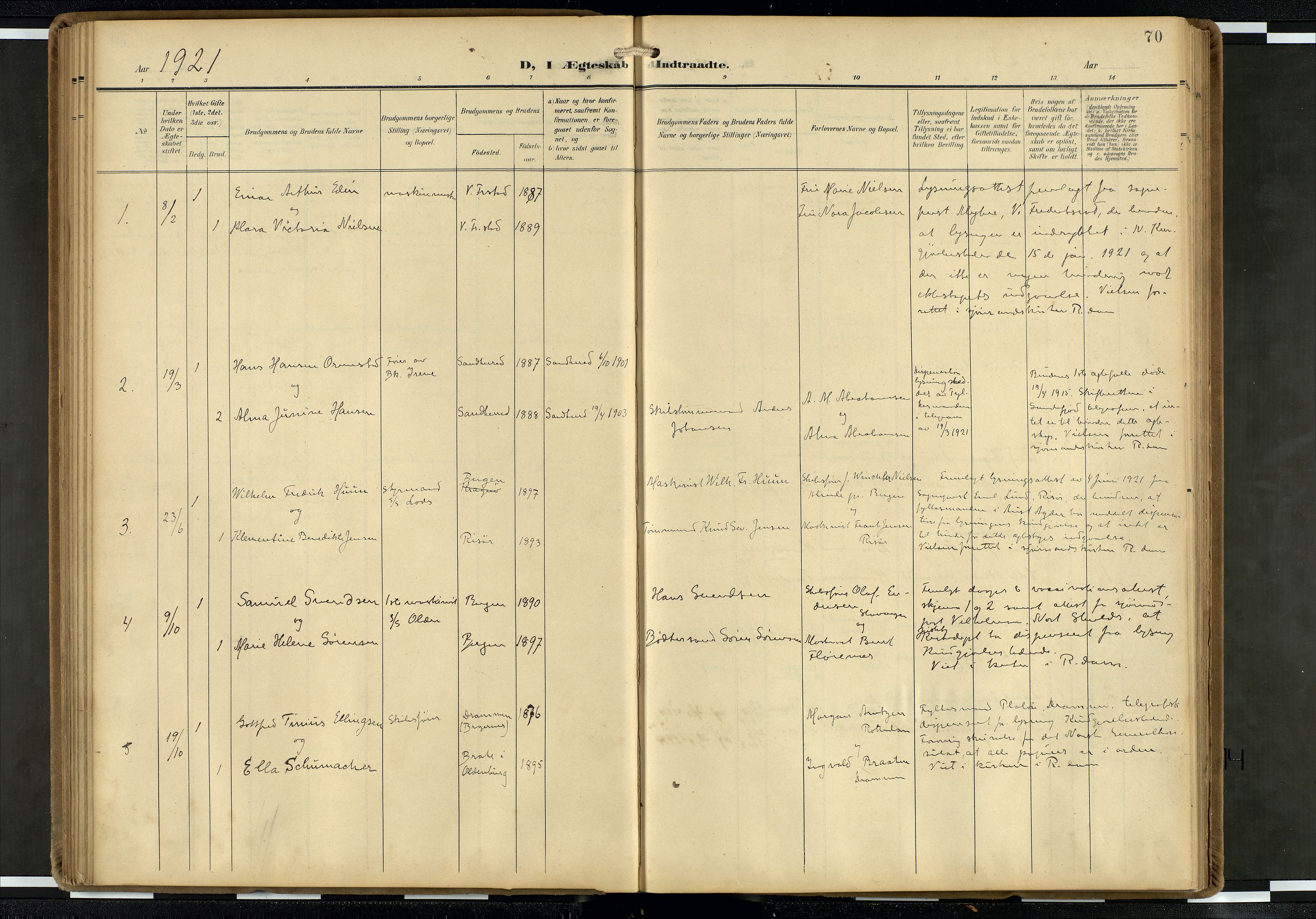 Den norske sjømannsmisjon i utlandet/Hollandske havner (Amsterdam-Rotterdam-Europort), AV/SAB-SAB/PA-0106/H/Ha/Haa/L0003: Parish register (official) no. A 3, 1908-1927, p. 69b-70a