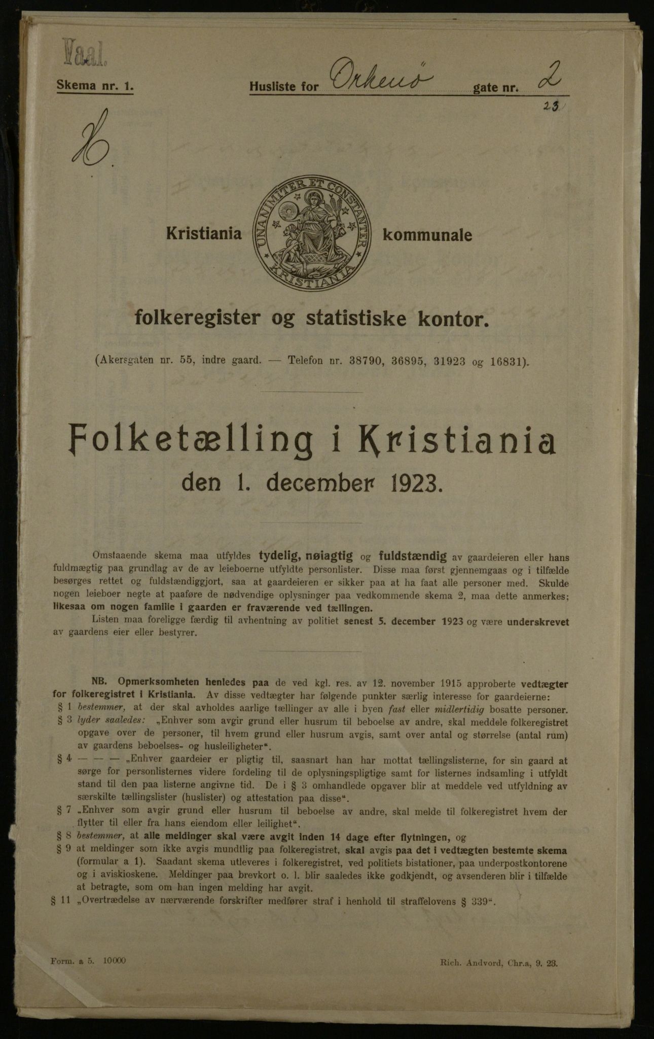 OBA, Municipal Census 1923 for Kristiania, 1923, p. 83838