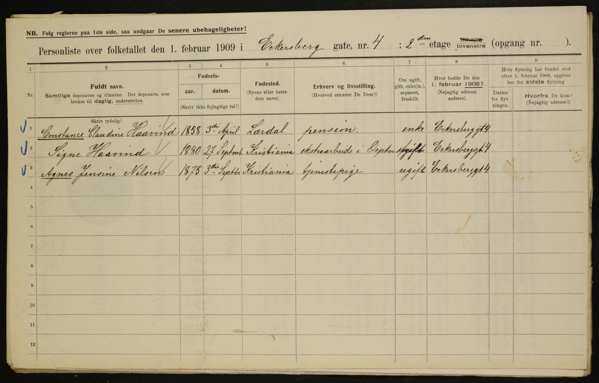 OBA, Municipal Census 1909 for Kristiania, 1909, p. 16617