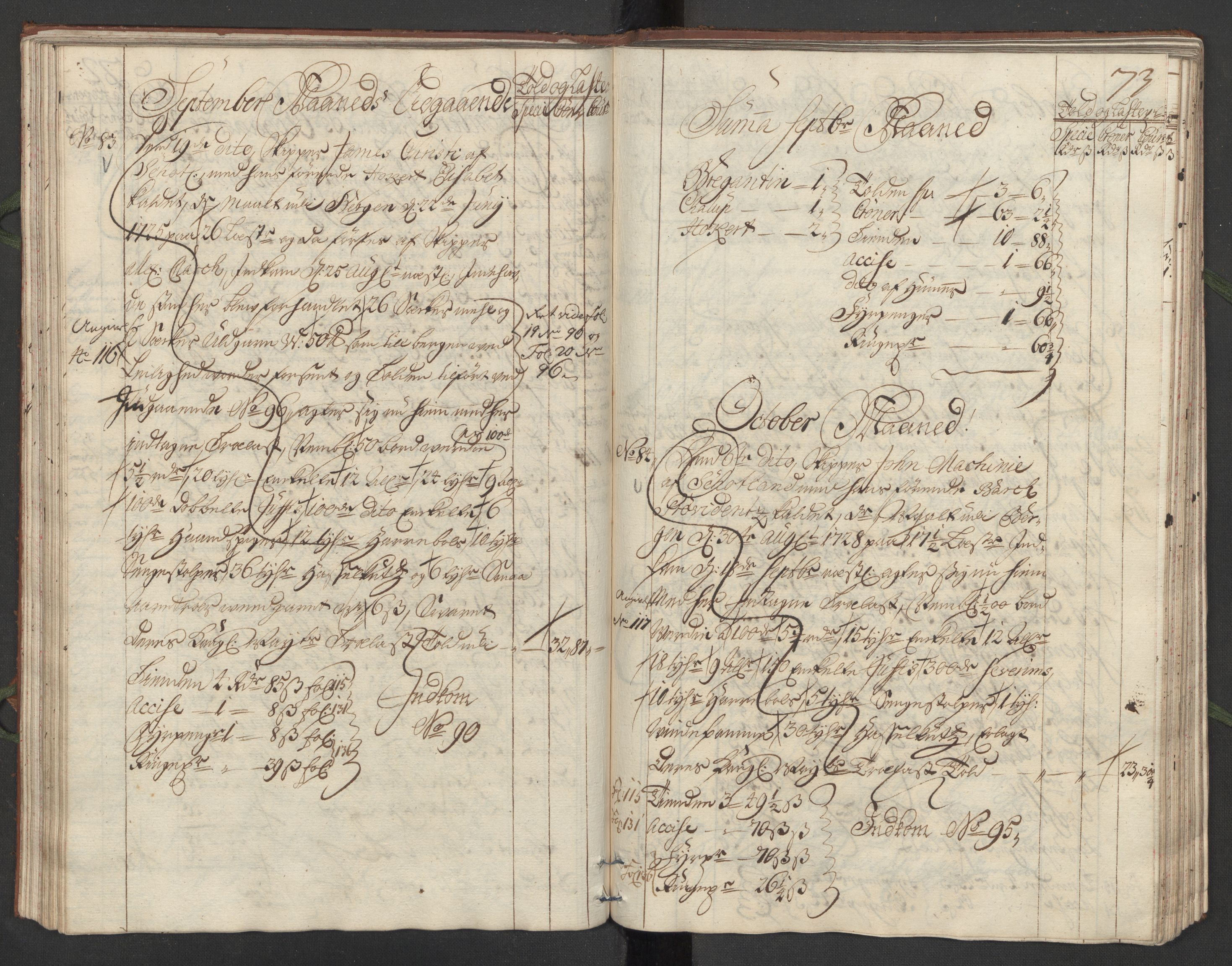 Generaltollkammeret, tollregnskaper, AV/RA-EA-5490/R24/L0008/0001: Tollregnskaper Sunnhordland / Hovedtollbok, 1731, p. 72b-73a