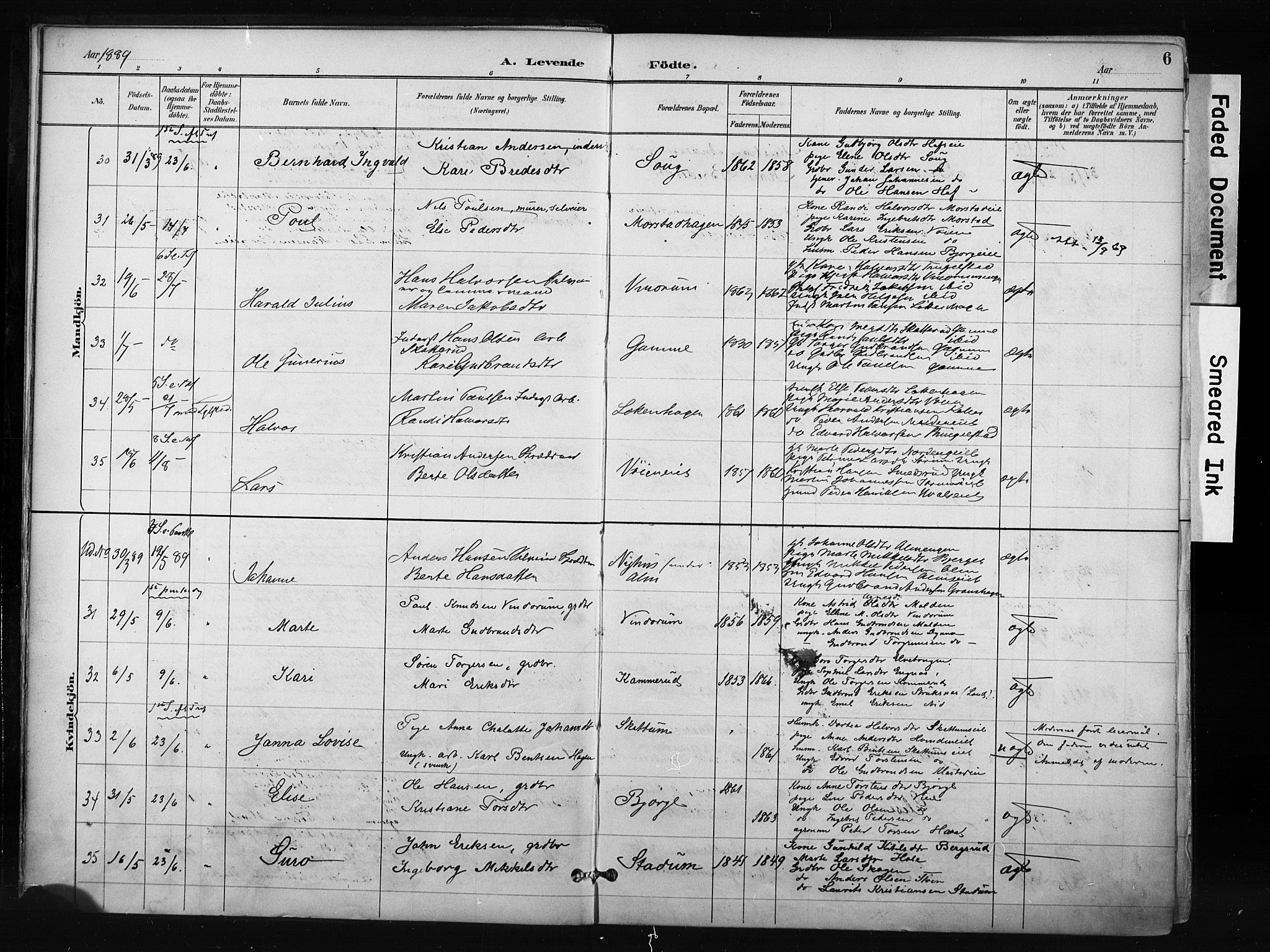 Gran prestekontor, AV/SAH-PREST-112/H/Ha/Haa/L0017: Parish register (official) no. 17, 1889-1897, p. 6