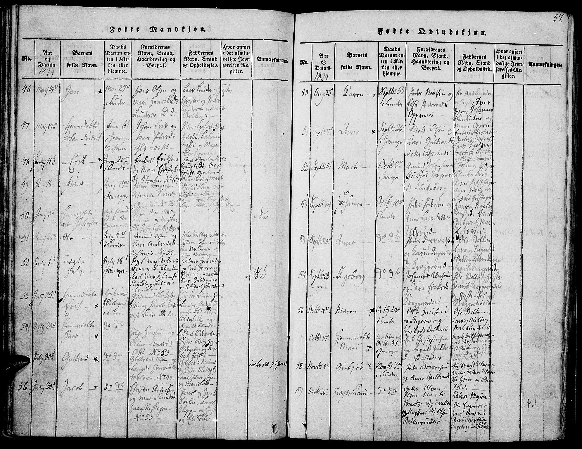 Jevnaker prestekontor, SAH/PREST-116/H/Ha/Haa/L0005: Parish register (official) no. 5, 1815-1837, p. 57
