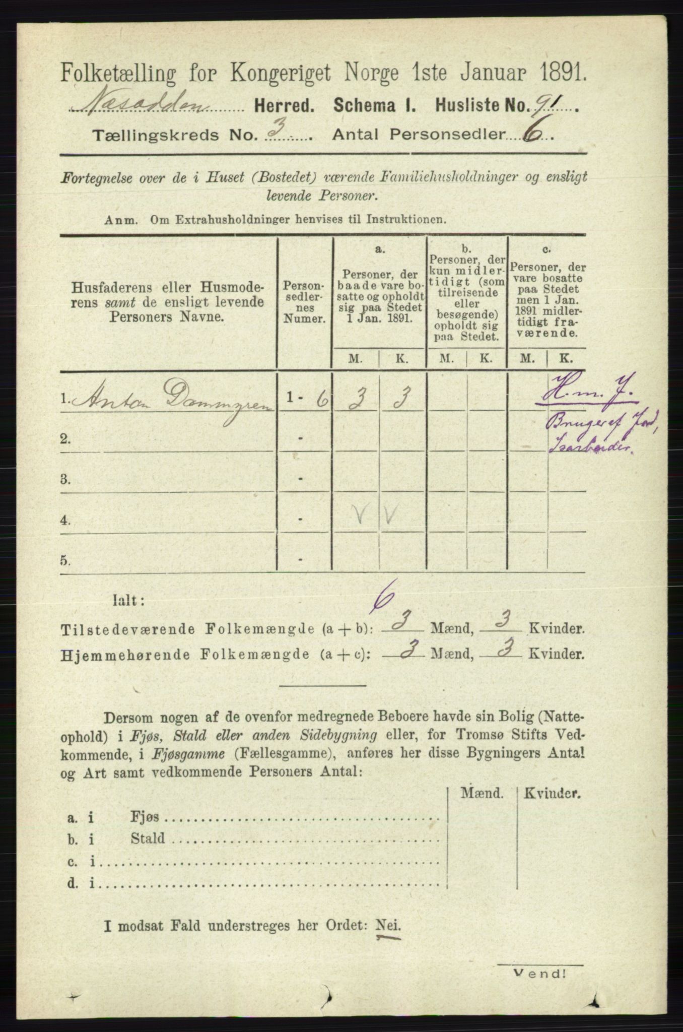 RA, 1891 census for 0216 Nesodden, 1891, p. 1056