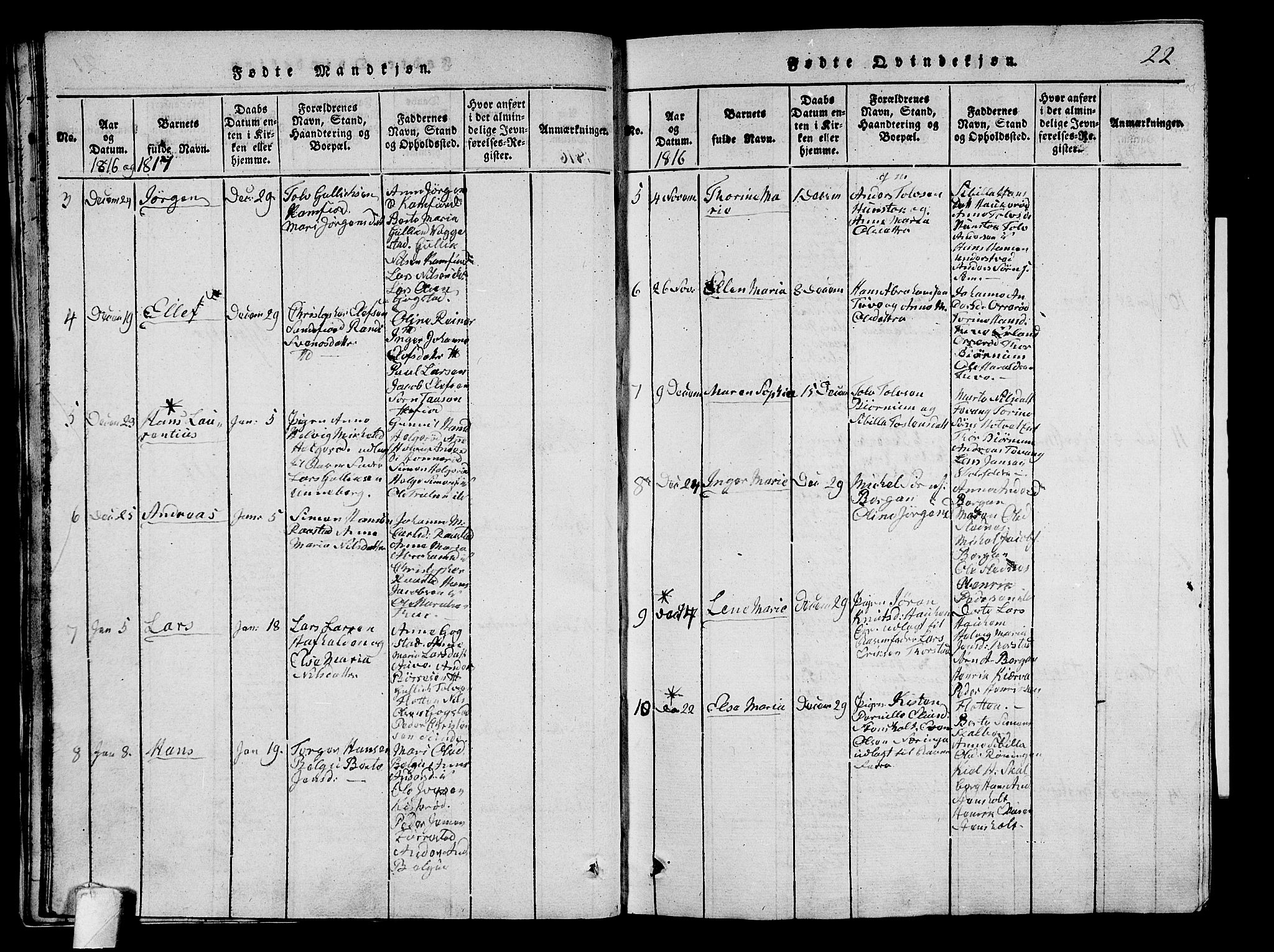 Sandar kirkebøker, SAKO/A-243/G/Ga/L0001: Parish register (copy) no. 1, 1814-1835, p. 22