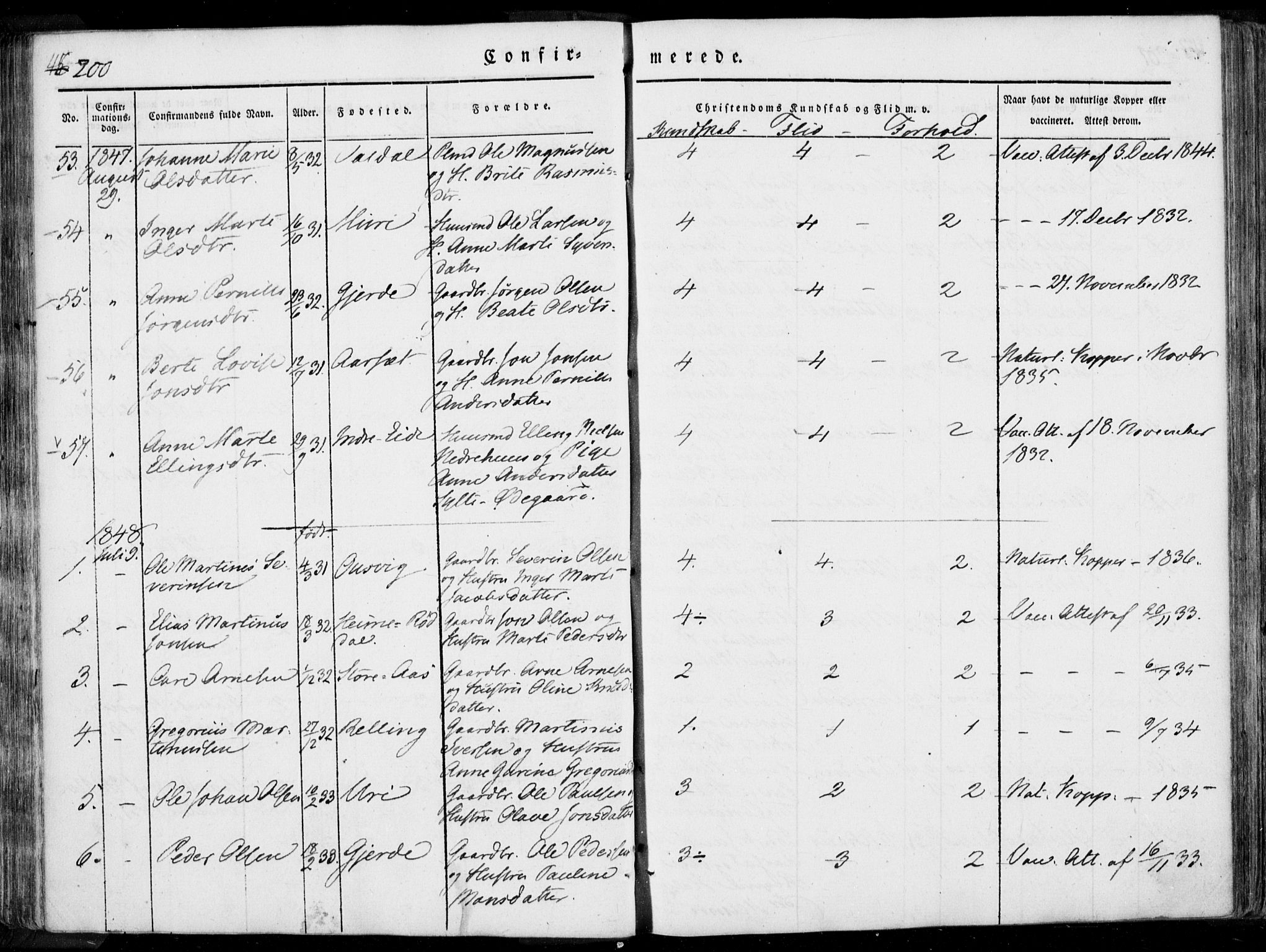 Ministerialprotokoller, klokkerbøker og fødselsregistre - Møre og Romsdal, AV/SAT-A-1454/519/L0248: Parish register (official) no. 519A07, 1829-1860, p. 200