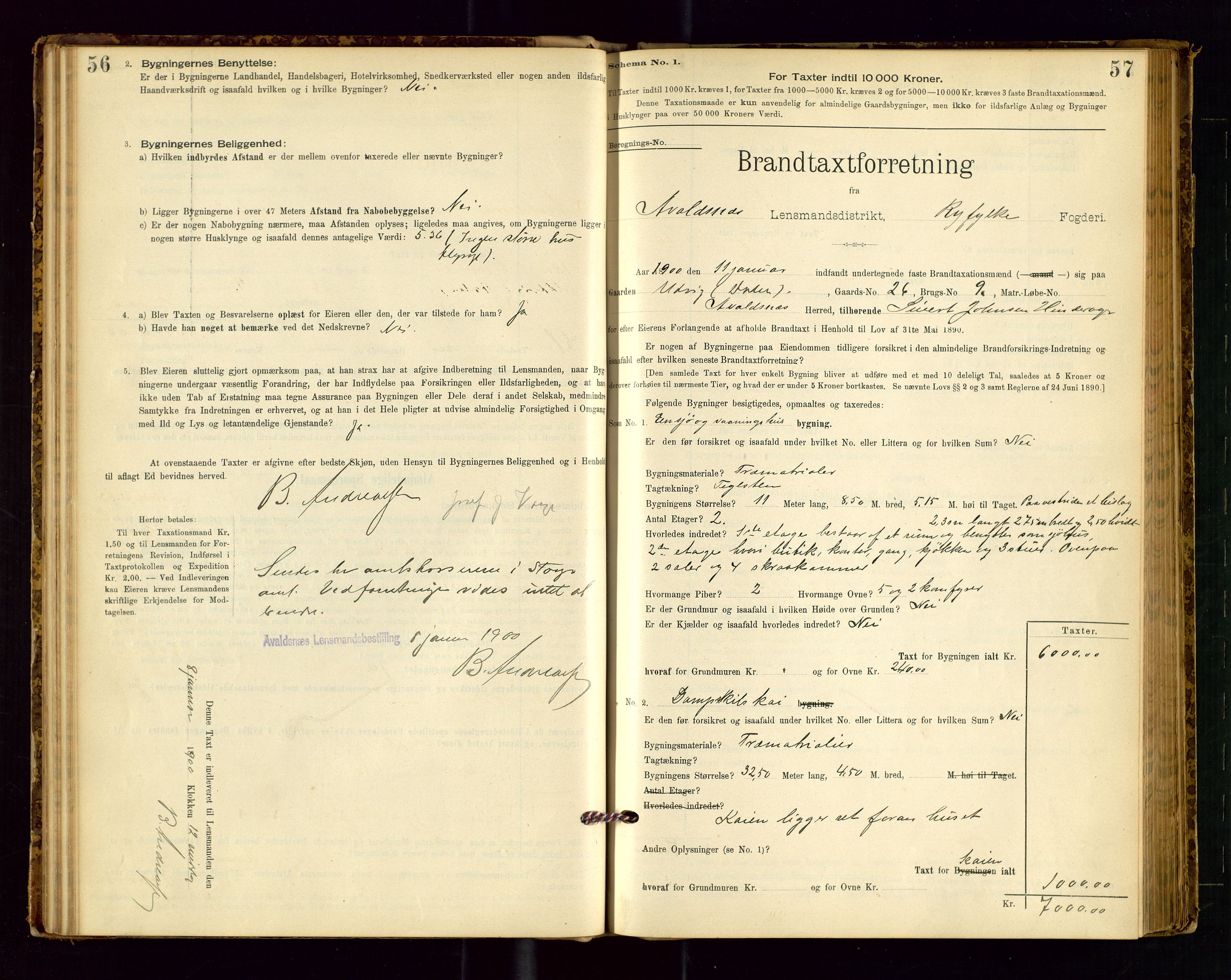 Avaldsnes lensmannskontor, AV/SAST-A-100286/Gob/L0001: "Brandtaxationsprotokol for Avaldsnes Lensmandsdistrikt Ryfylke Fogderi", 1894-1925, p. 56-57