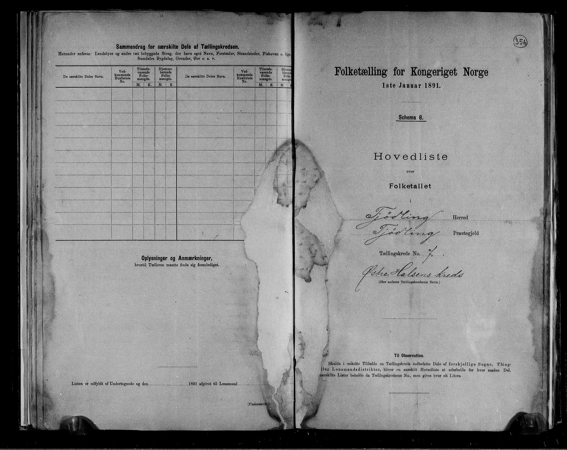 RA, 1891 census for 0725 Tjølling, 1891, p. 18