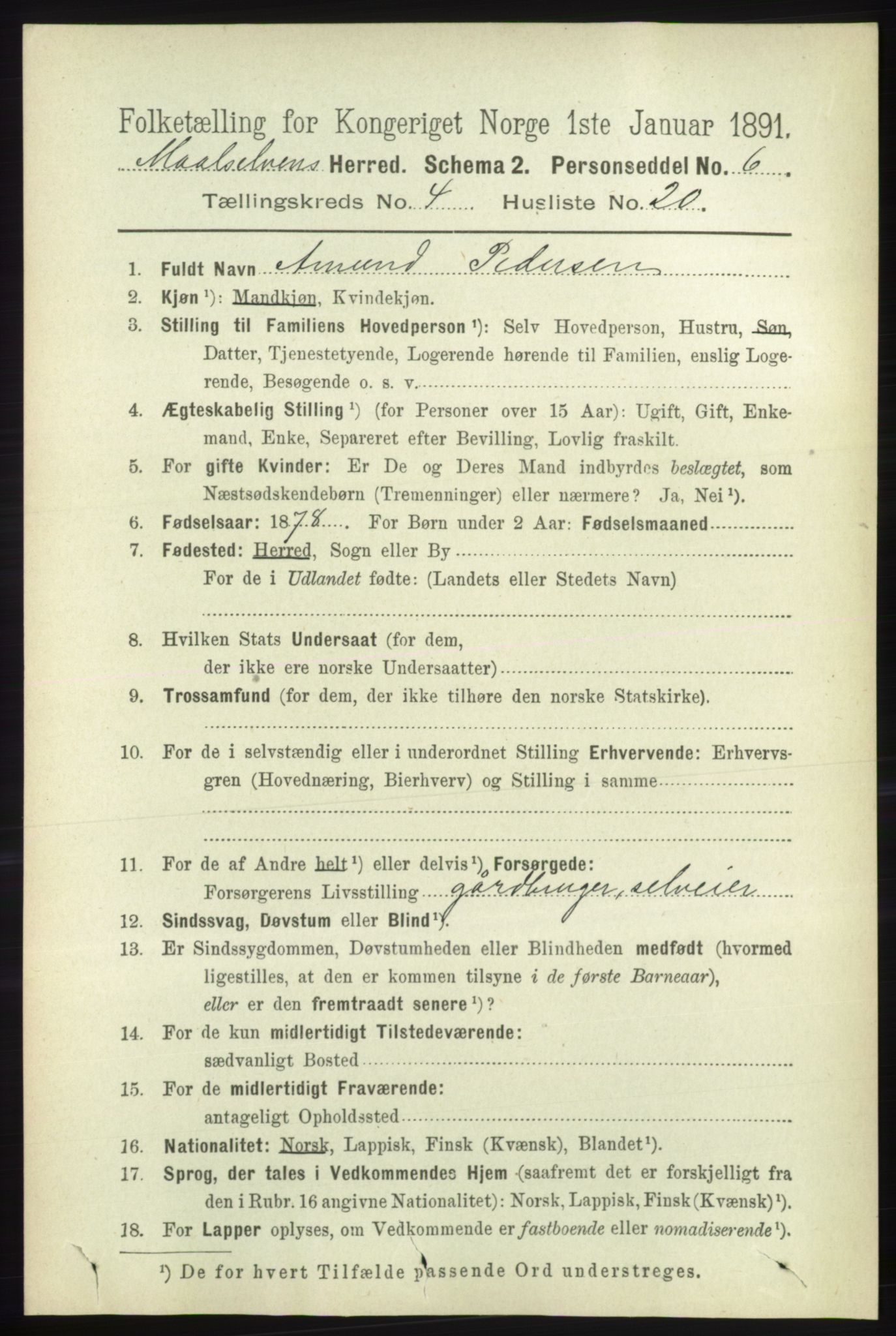 RA, 1891 census for 1924 Målselv, 1891, p. 1208