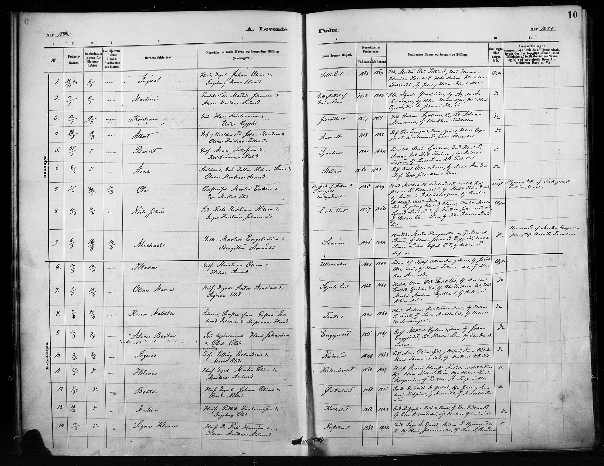 Nordre Land prestekontor, SAH/PREST-124/H/Ha/Haa/L0004: Parish register (official) no. 4, 1882-1896, p. 10