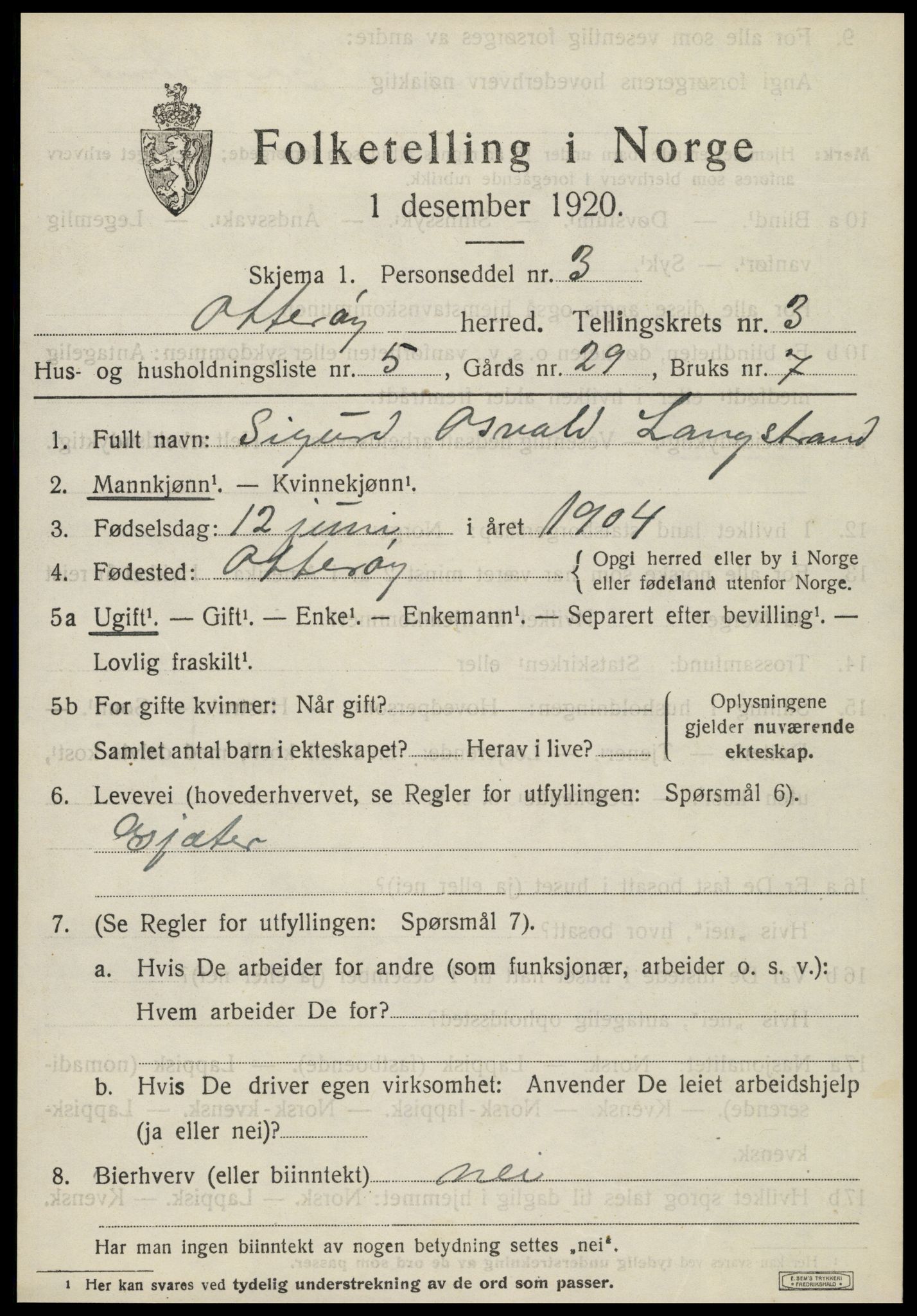 SAT, 1920 census for Otterøy, 1920, p. 1461