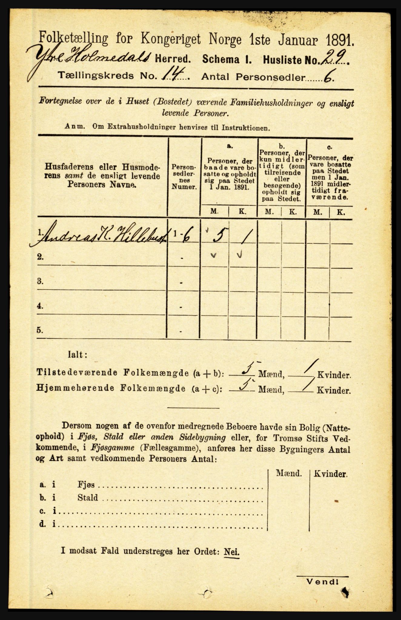 RA, 1891 census for 1429 Ytre Holmedal, 1891, p. 3786