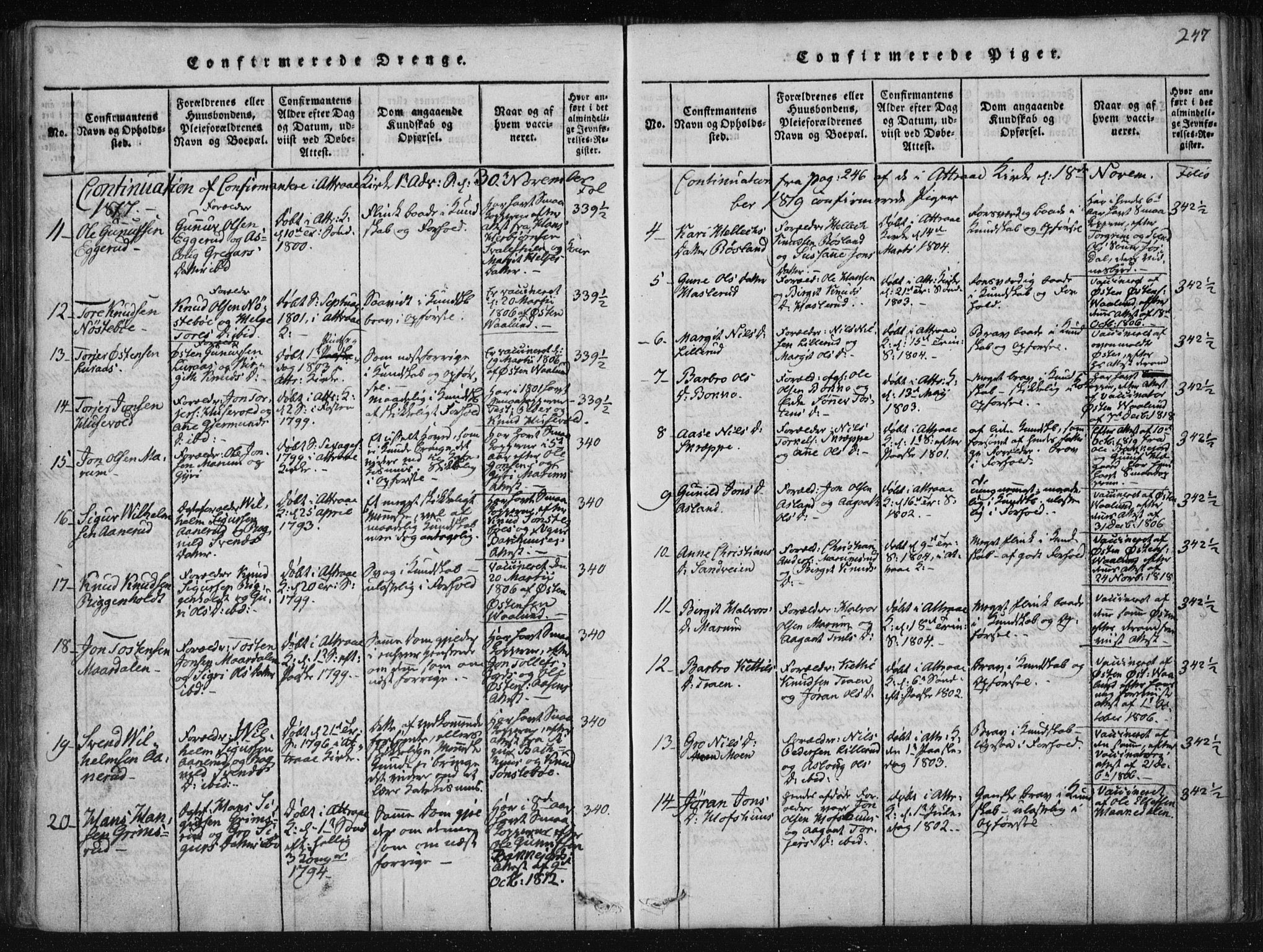 Tinn kirkebøker, AV/SAKO-A-308/F/Fa/L0004: Parish register (official) no. I 4, 1815-1843, p. 246b-247a