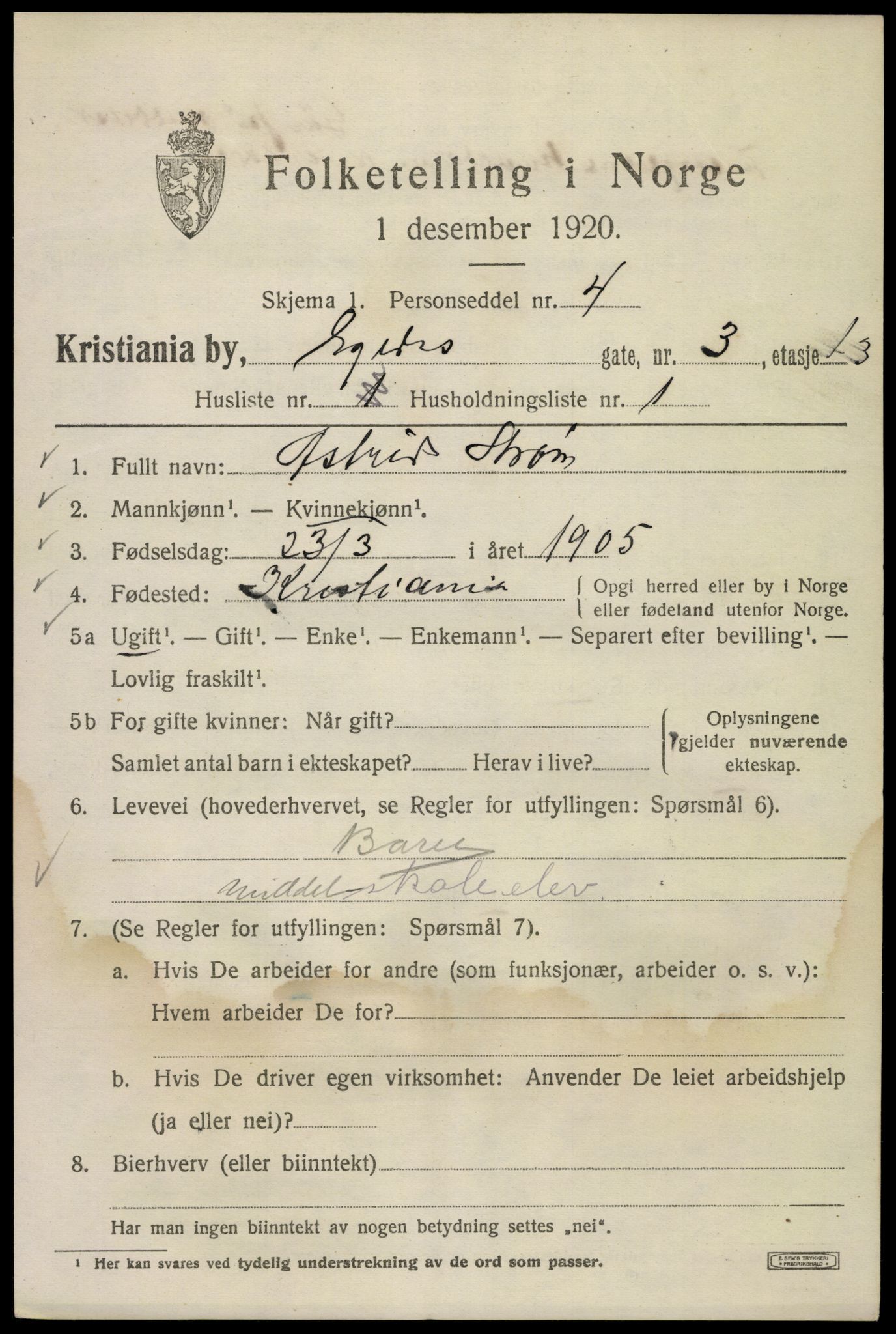 SAO, 1920 census for Kristiania, 1920, p. 209845