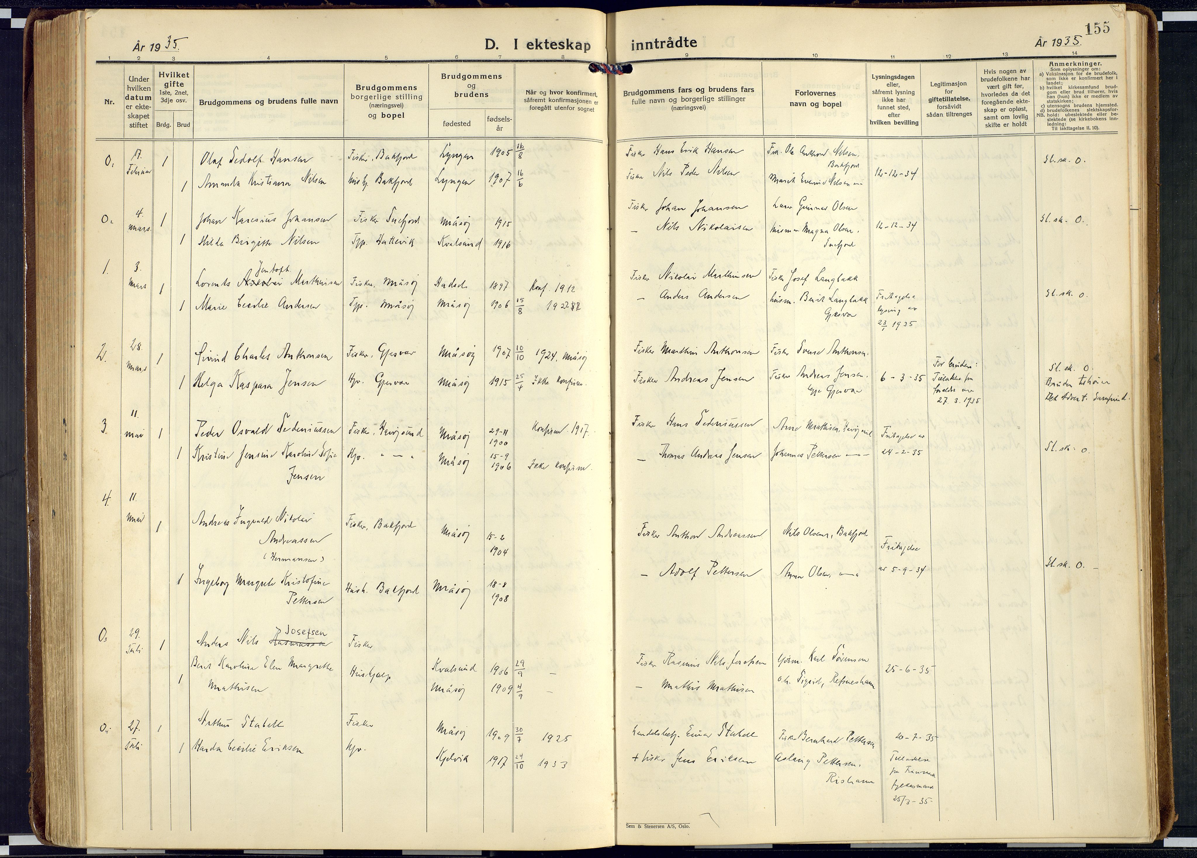 Måsøy sokneprestkontor, SATØ/S-1348/H/Ha/L0011kirke: Parish register (official) no. 11, 1933-1947, p. 155