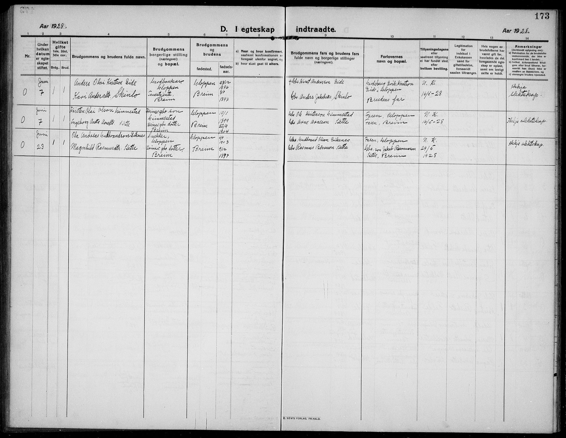 Gloppen sokneprestembete, AV/SAB-A-80101/H/Hab/Habc/L0003: Parish register (copy) no. C 3, 1911-1938, p. 173