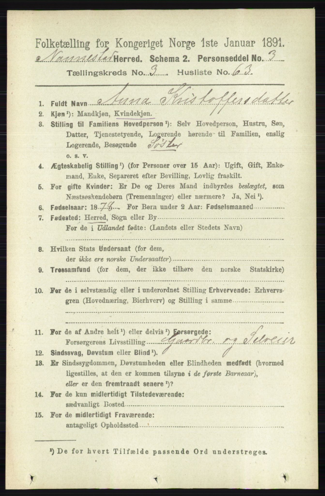 RA, 1891 census for 0238 Nannestad, 1891, p. 1832