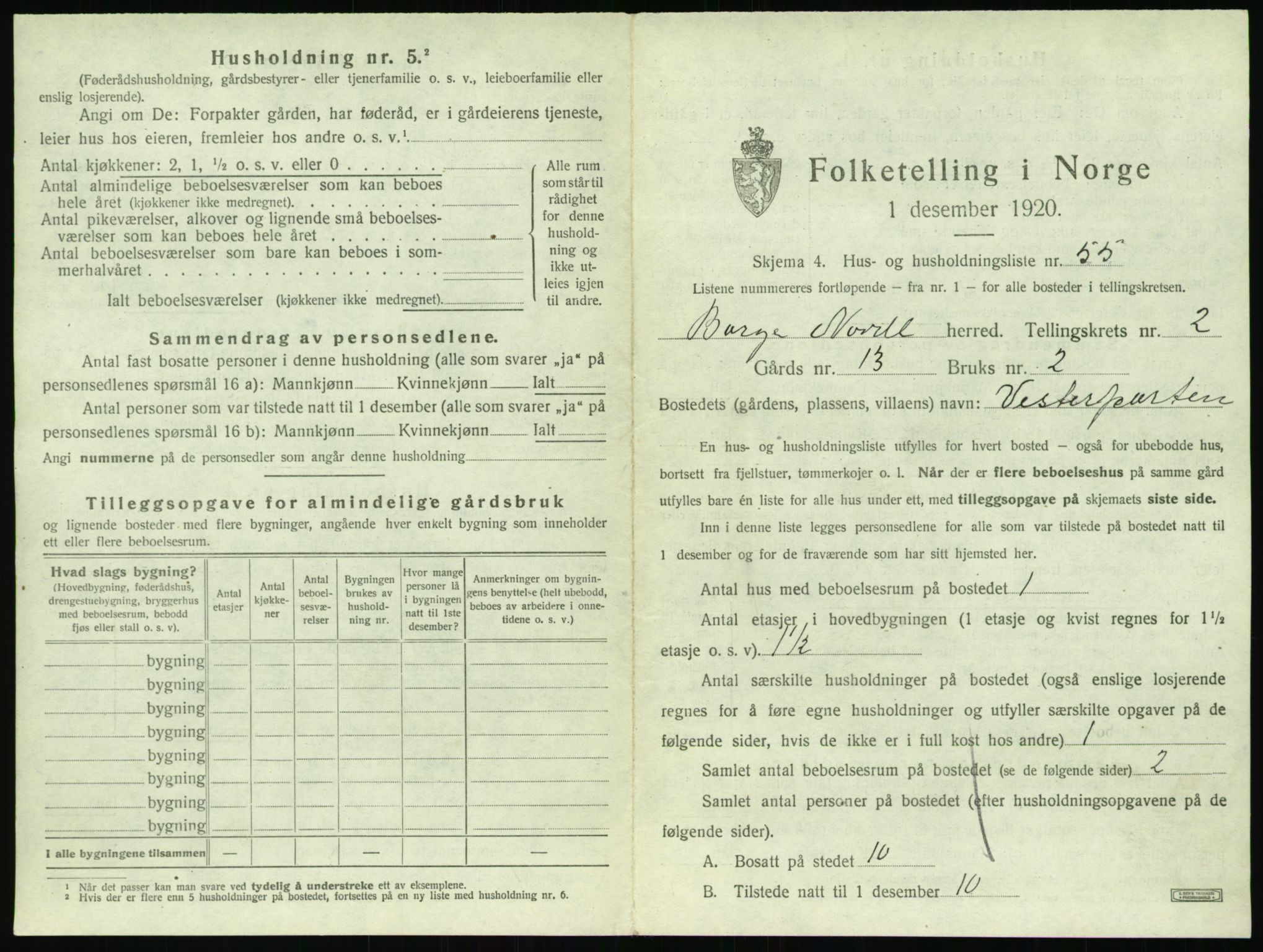 SAT, 1920 census for Borge, 1920, p. 265