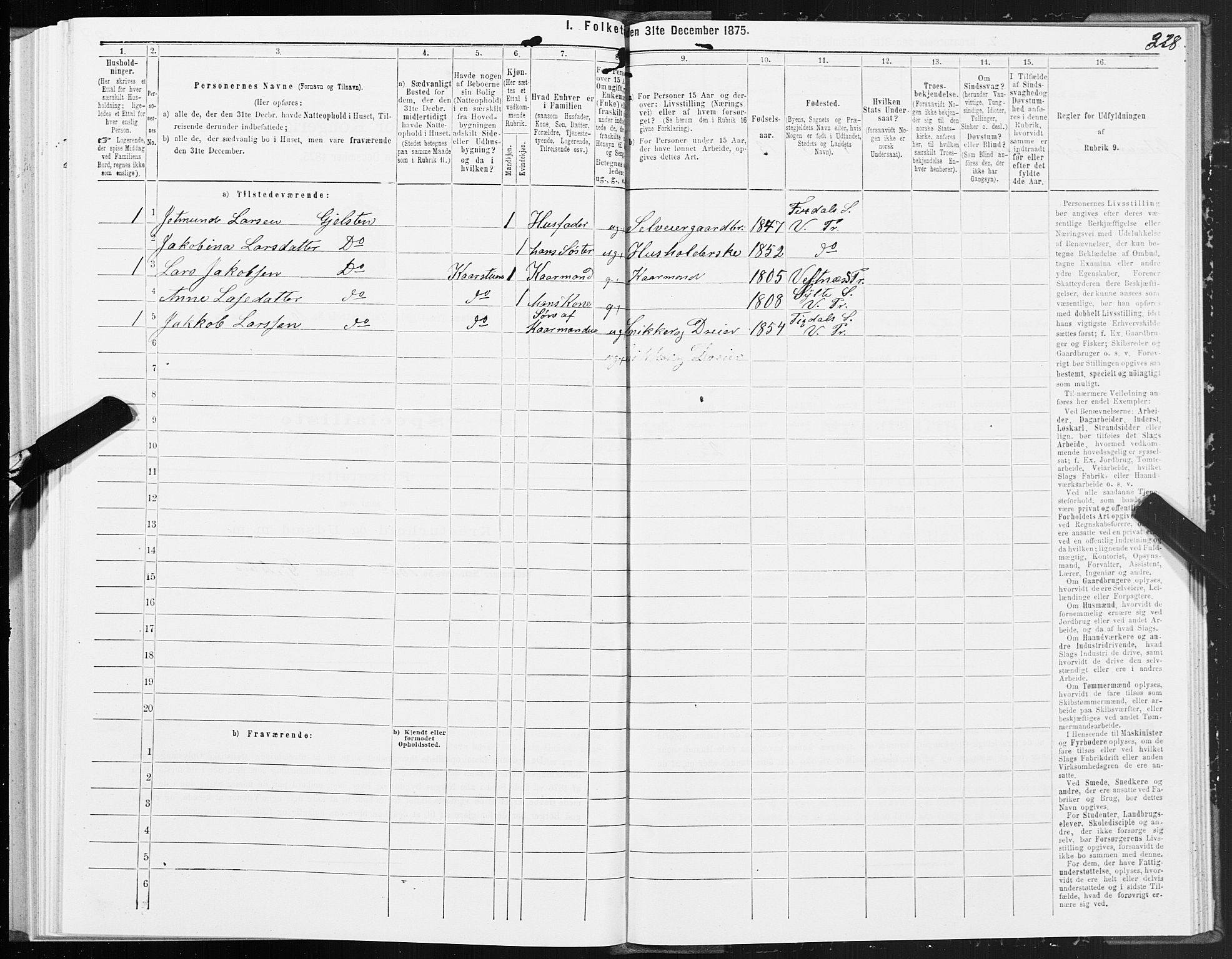 SAT, 1875 census for 1535P Vestnes, 1875, p. 3328