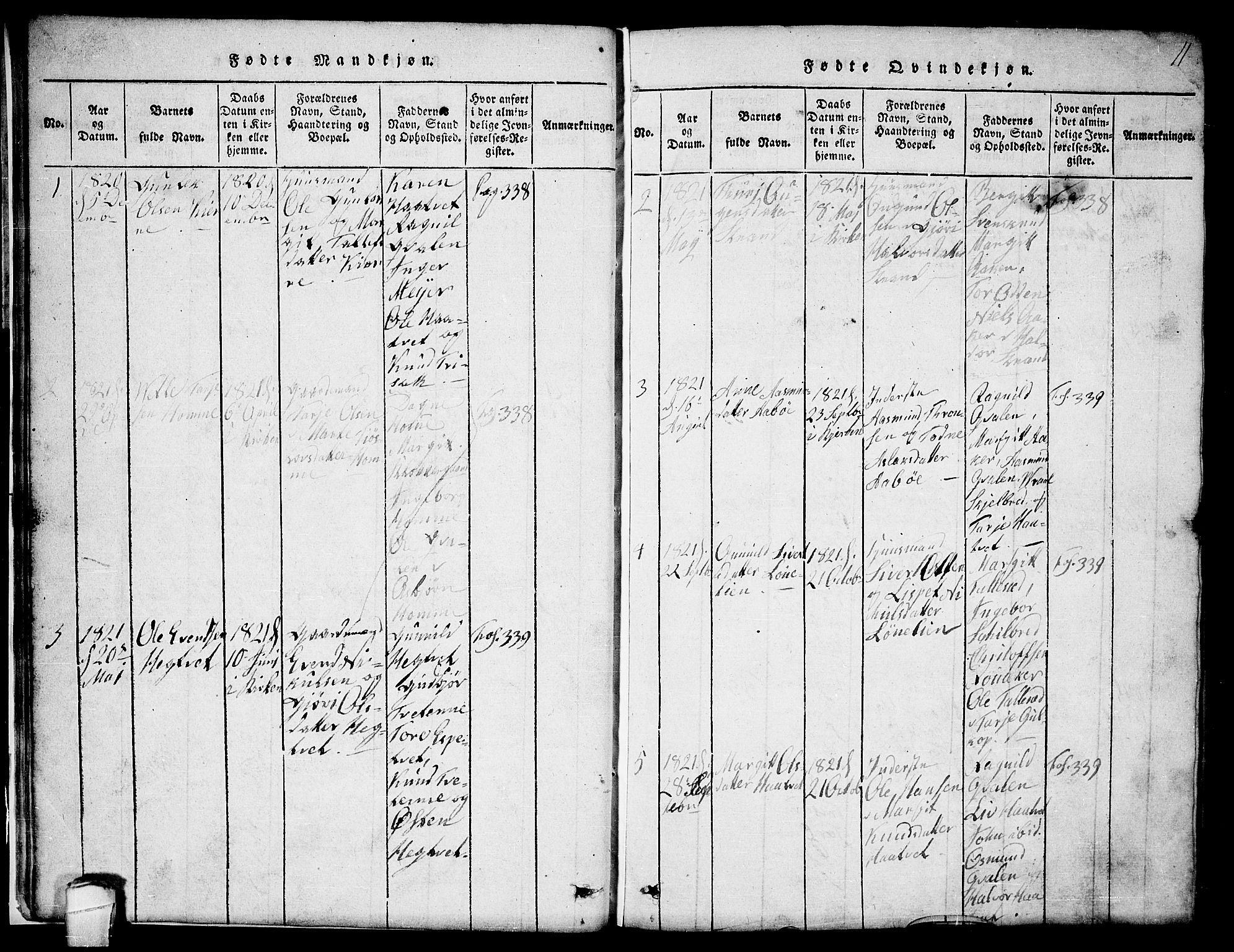 Lårdal kirkebøker, SAKO/A-284/G/Ga/L0001: Parish register (copy) no. I 1, 1815-1861, p. 11