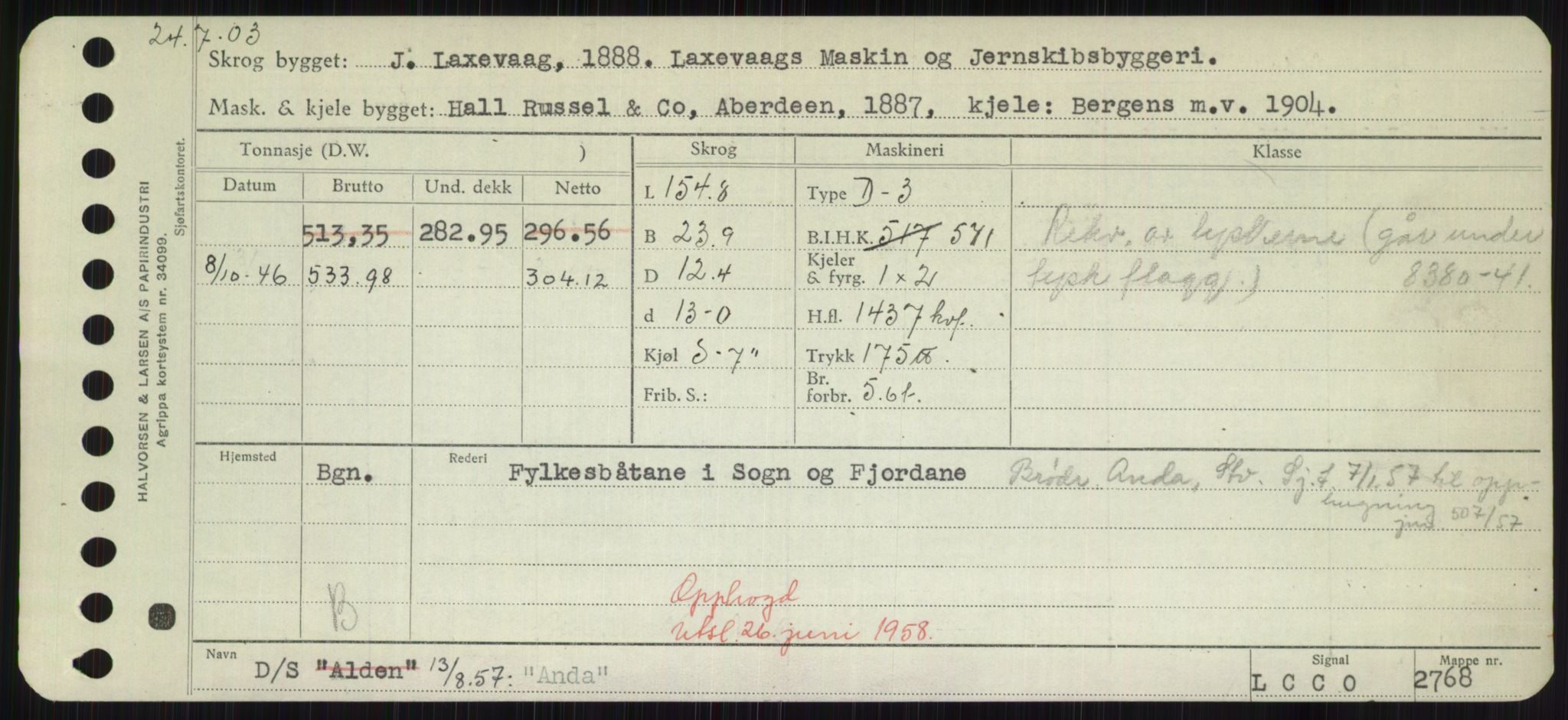 Sjøfartsdirektoratet med forløpere, Skipsmålingen, RA/S-1627/H/Hd/L0001: Fartøy, A-Anv, p. 529