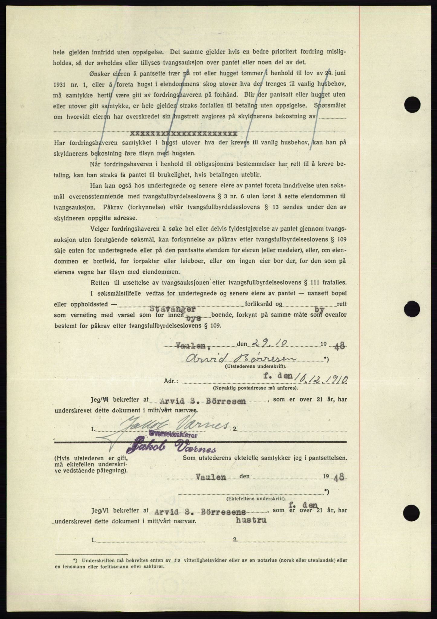 Jæren sorenskriveri, AV/SAST-A-100310/03/G/Gba/L0100: Mortgage book, 1948-1948, Diary no: : 4611/1948