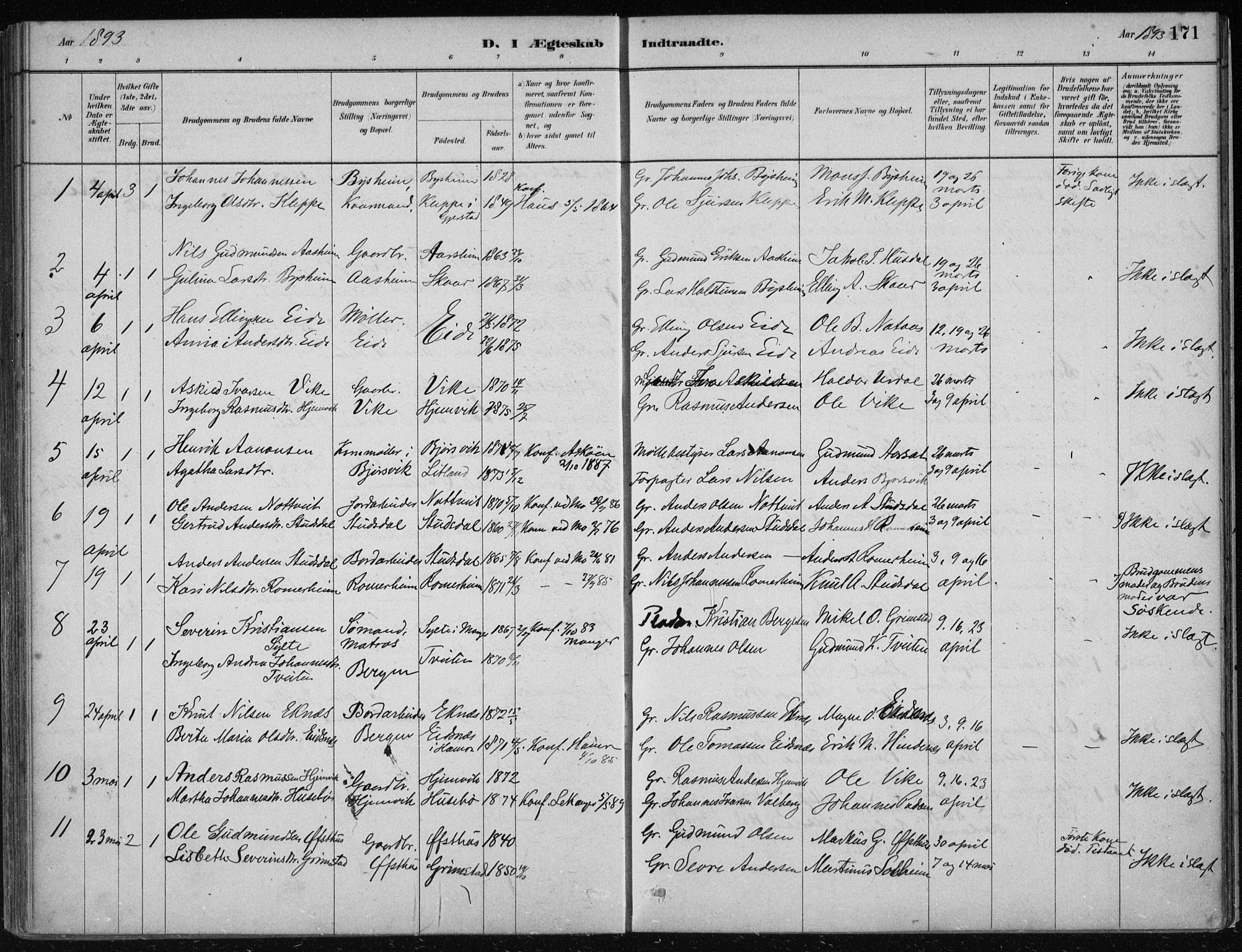 Hosanger sokneprestembete, AV/SAB-A-75801/H/Haa: Parish register (official) no. B  1, 1880-1896, p. 171