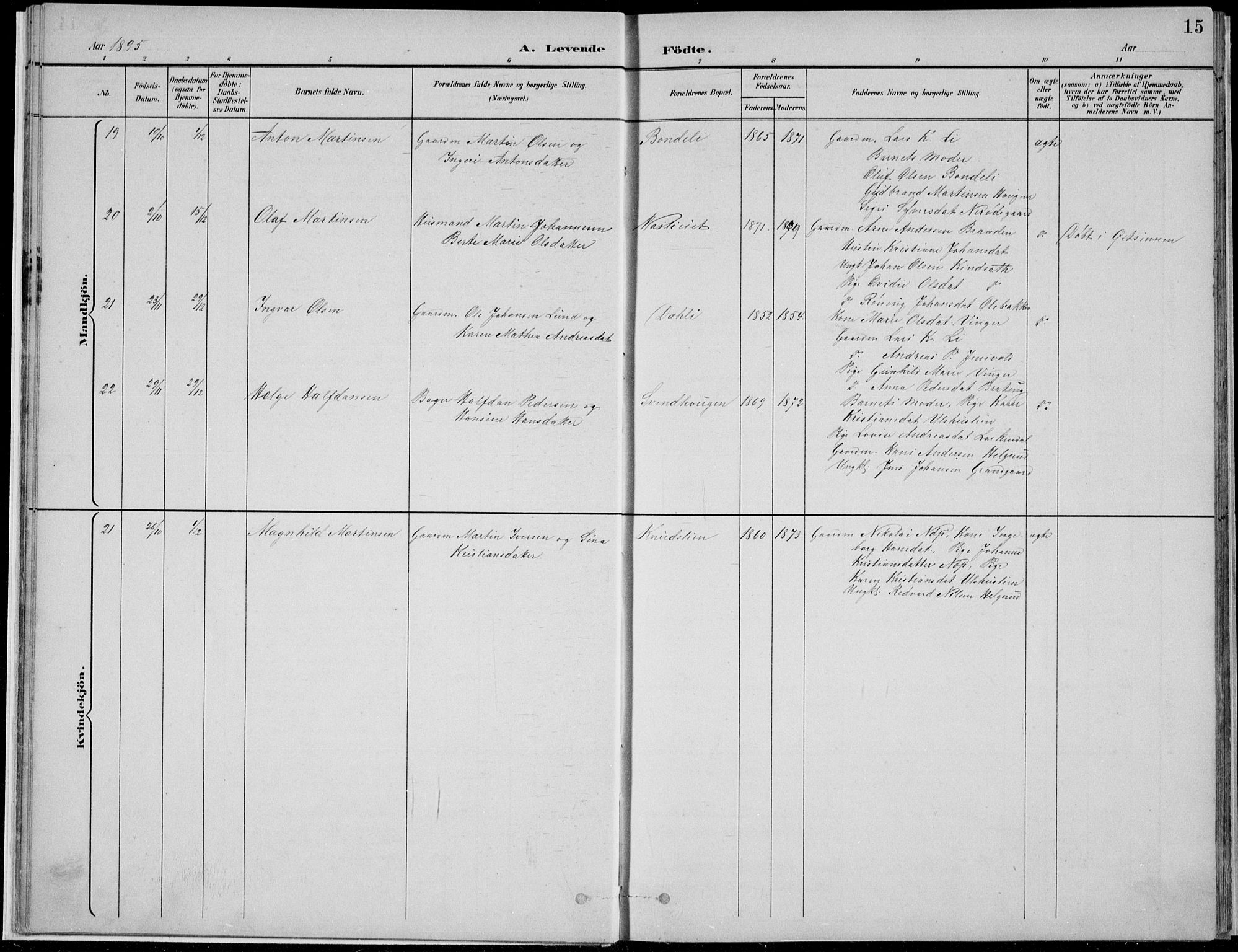 Nordre Land prestekontor, AV/SAH-PREST-124/H/Ha/Hab/L0013: Parish register (copy) no. 13, 1891-1904, p. 15