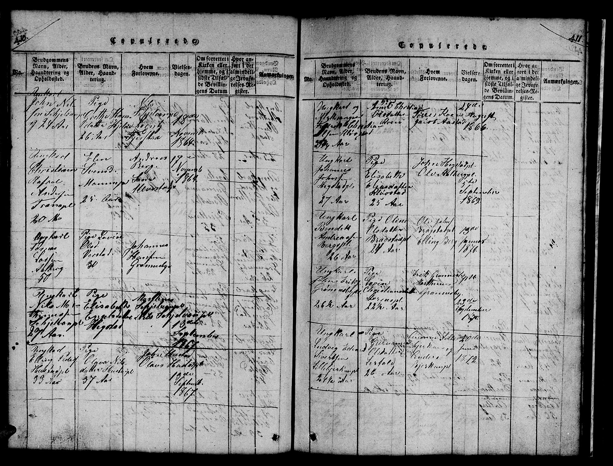 Ministerialprotokoller, klokkerbøker og fødselsregistre - Nord-Trøndelag, AV/SAT-A-1458/732/L0317: Parish register (copy) no. 732C01, 1816-1881, p. 410-411