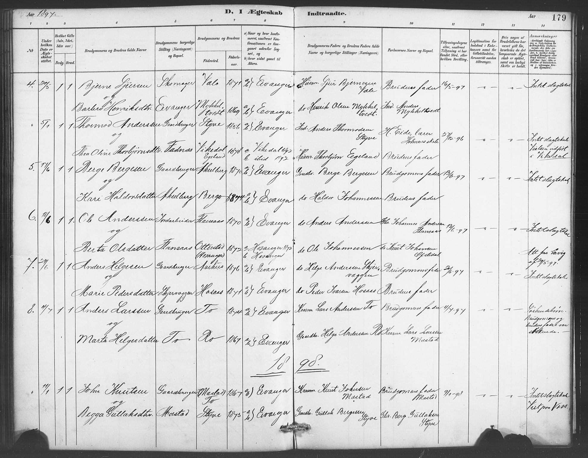 Evanger sokneprestembete, SAB/A-99924: Parish register (copy) no. A 4, 1887-1897, p. 179