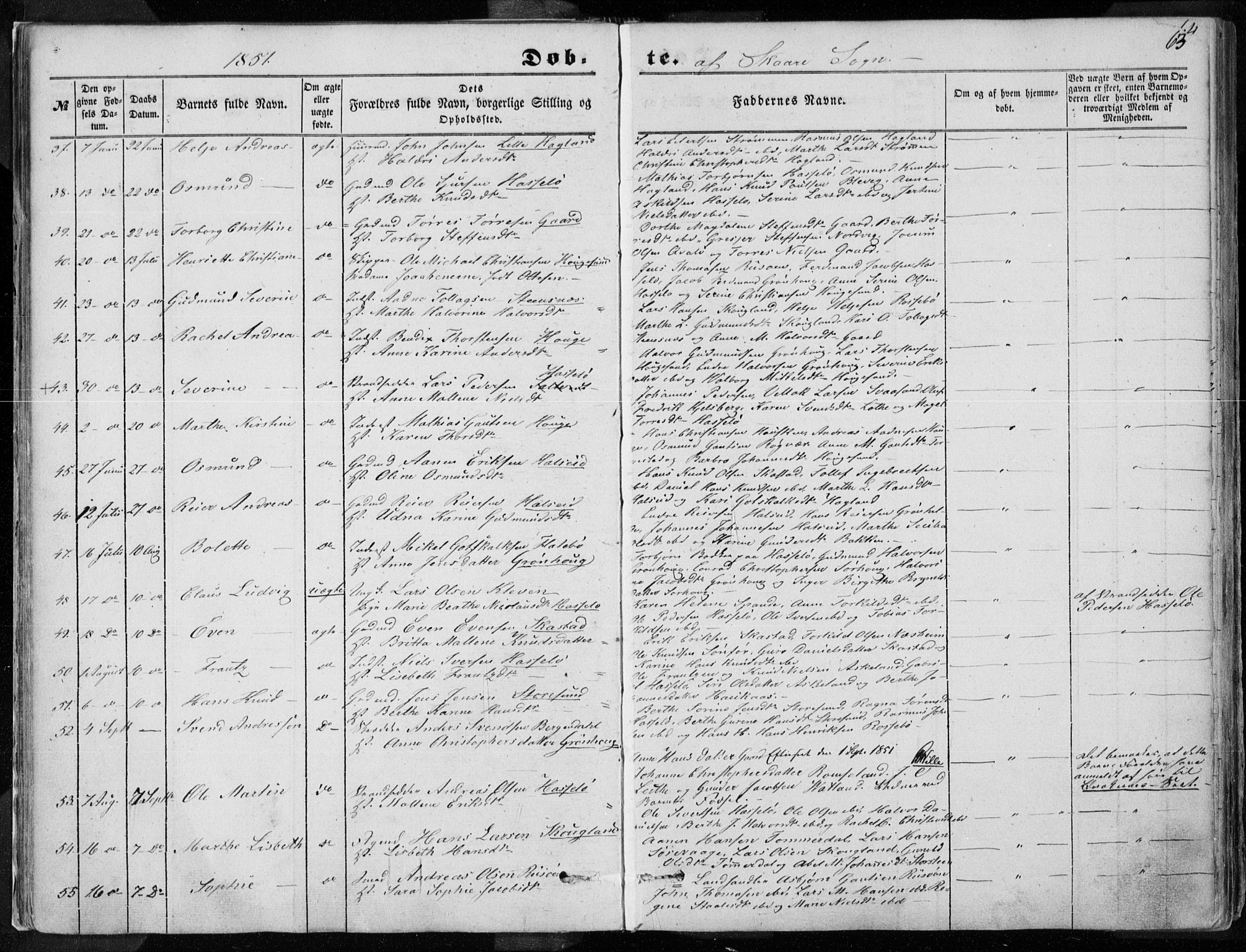 Torvastad sokneprestkontor, SAST/A -101857/H/Ha/Haa/L0009: Parish register (official) no. A 9, 1847-1856, p. 63