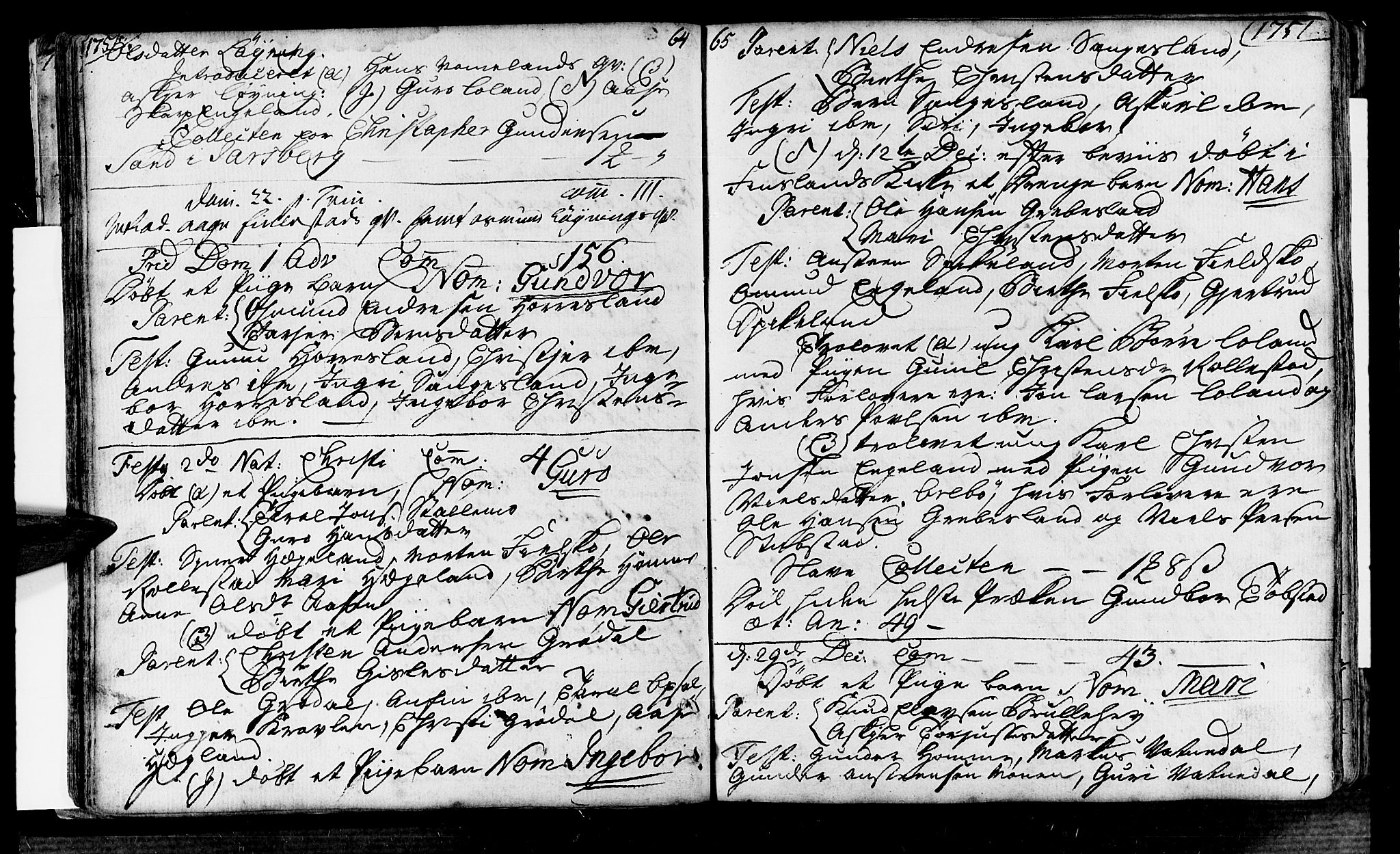 Vennesla sokneprestkontor, AV/SAK-1111-0045/Fa/Fac/L0001: Parish register (official) no. A 1, 1743-1784, p. 64-65