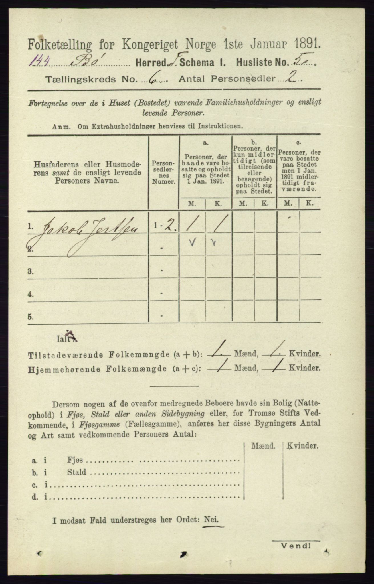 RA, 1891 census for 0821 Bø, 1891, p. 1842