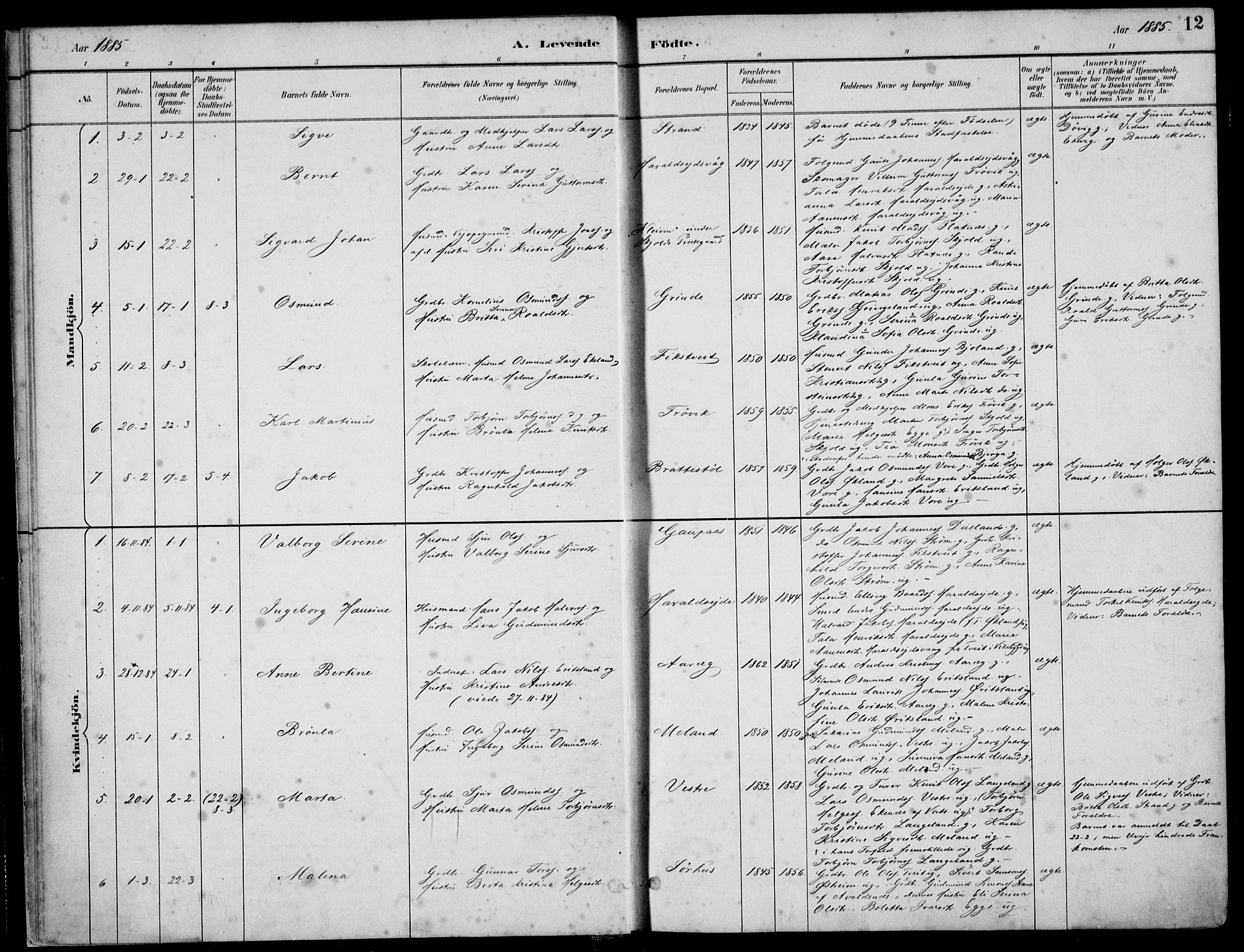 Skjold sokneprestkontor, SAST/A-101847/H/Ha/Haa/L0010: Parish register (official) no. A 10, 1882-1897, p. 12