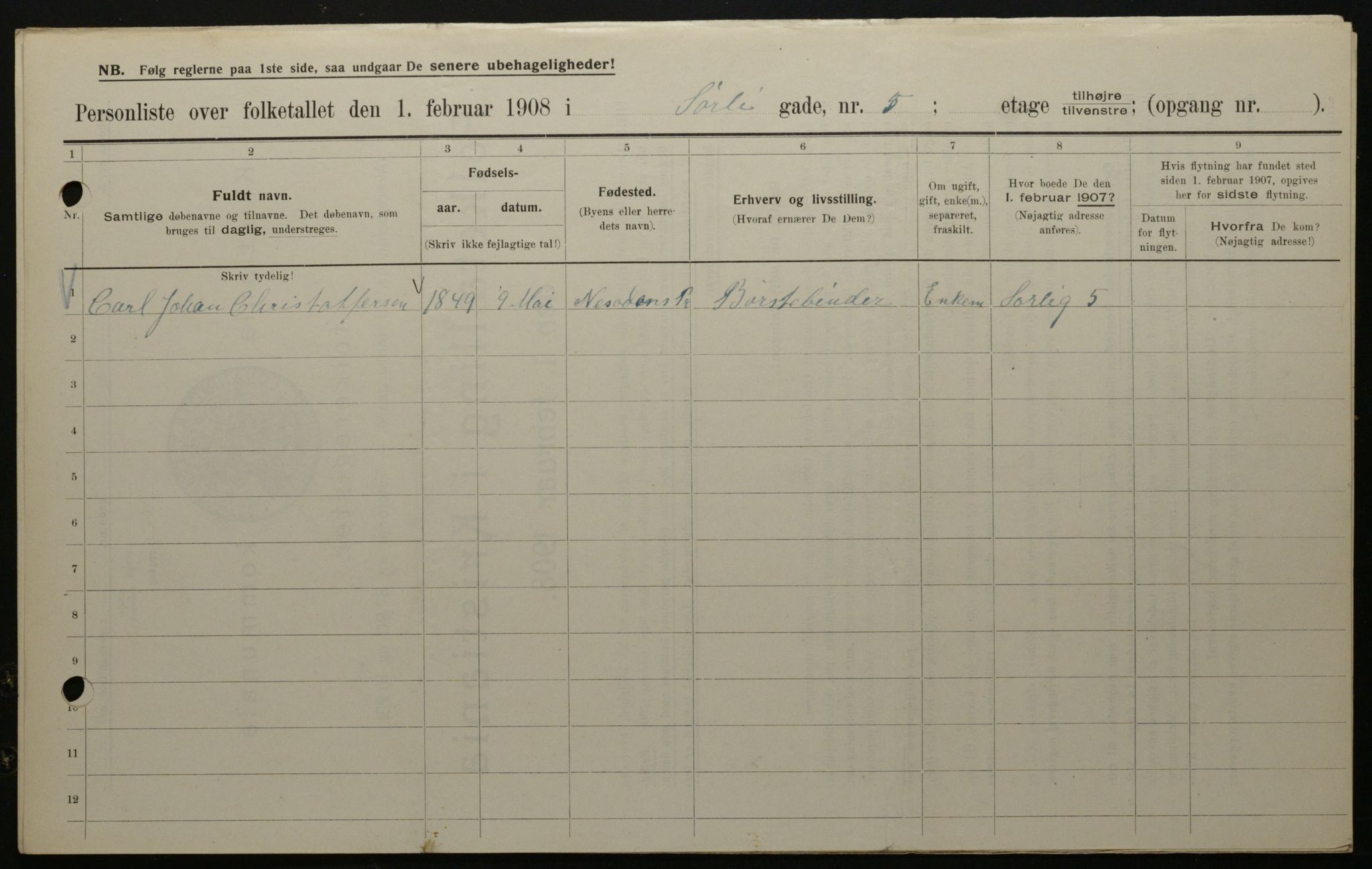 OBA, Municipal Census 1908 for Kristiania, 1908, p. 95668