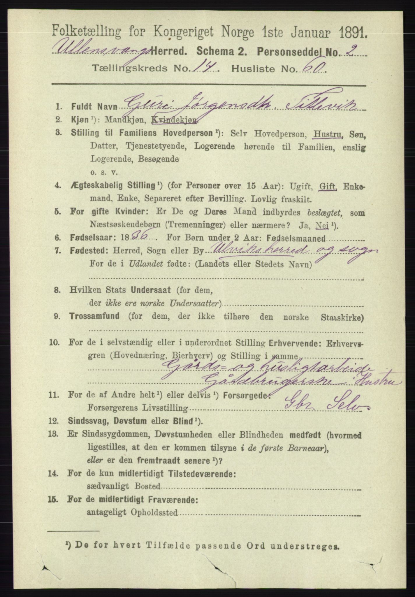 RA, 1891 census for 1230 Ullensvang, 1891, p. 5848